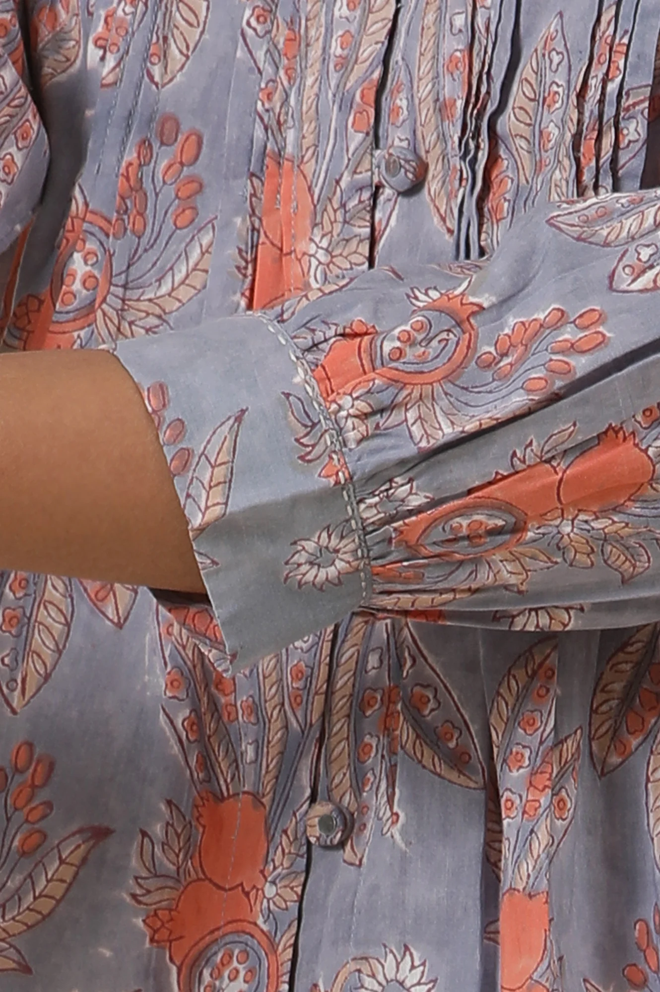 Blue Cotton Multi-Coloured Block Print Pleated Top - Image 7