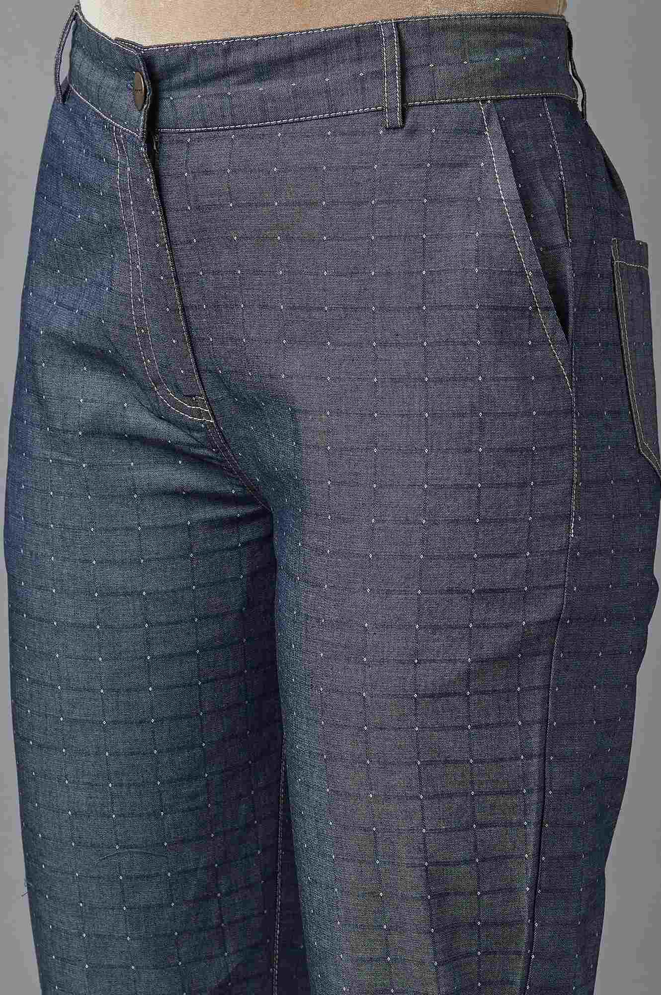 Blue Polka Dots Straight Fit Denim Culottes With Front Zip - Image 11