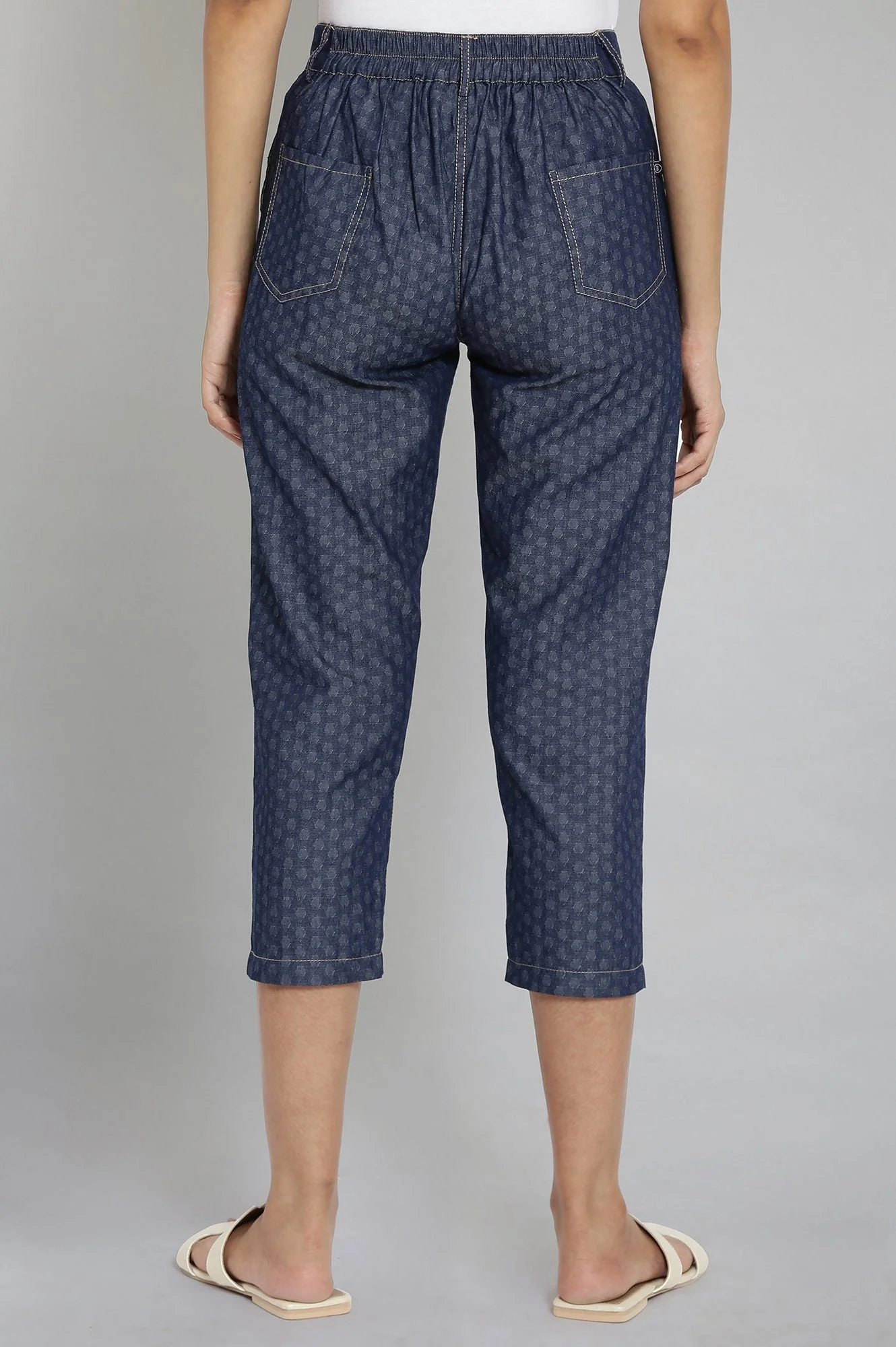 Blue Polka Dots Wide Leg Denim Culottes With Elasticated Waist - Image 2