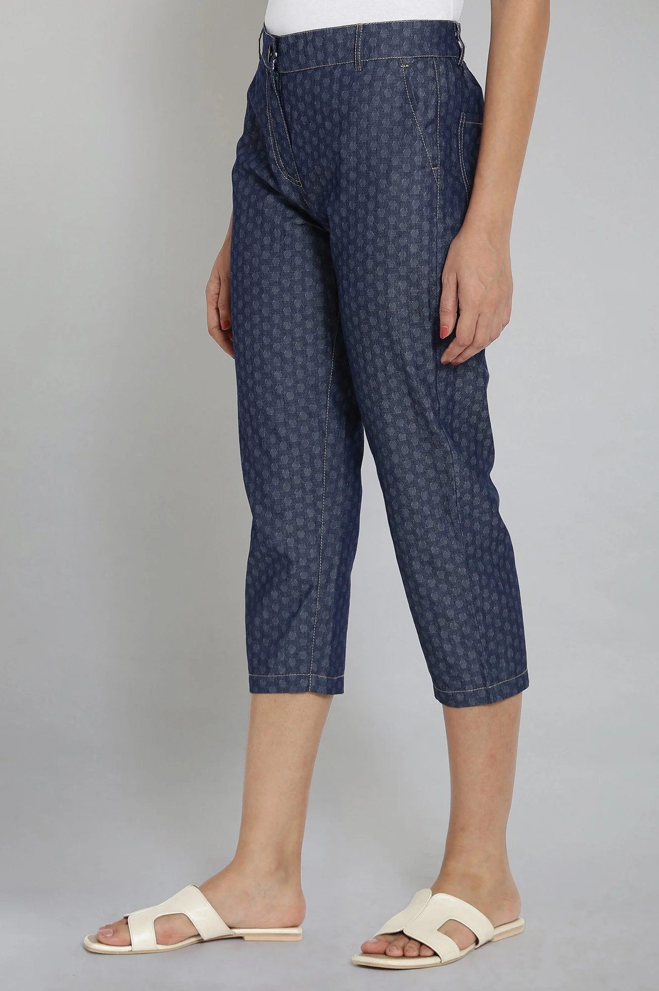 Blue Polka Dots Wide Leg Denim Culottes With Elasticated Waist - Image 3
