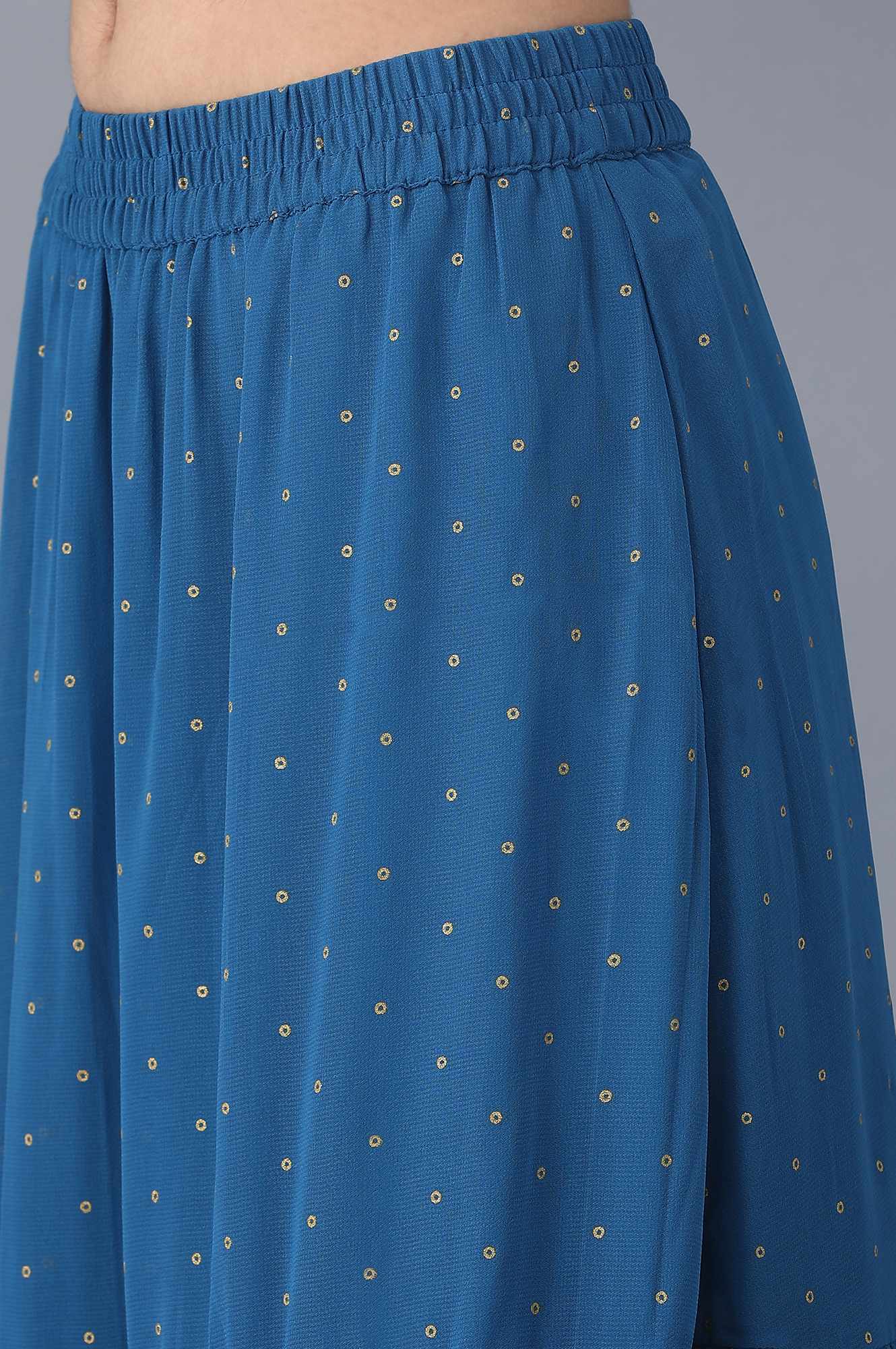 Blue Dot Printed Flared Woven Skirt With Elasticated Waist - Image 6