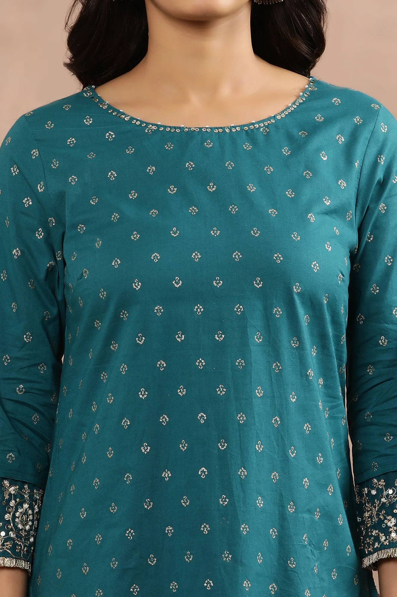 Blue Embellished Kurta And Glitter Printed Culottes - Image 6