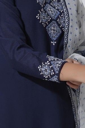 Blue Embroidered Straight Kurta, Parallel Pants With Dupatta Set - Image 7