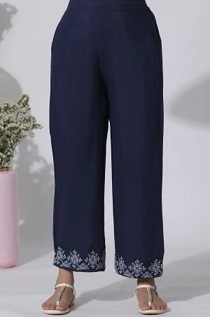 Blue Embroidered Straight Kurta, Parallel Pants With Dupatta Set - Image 8