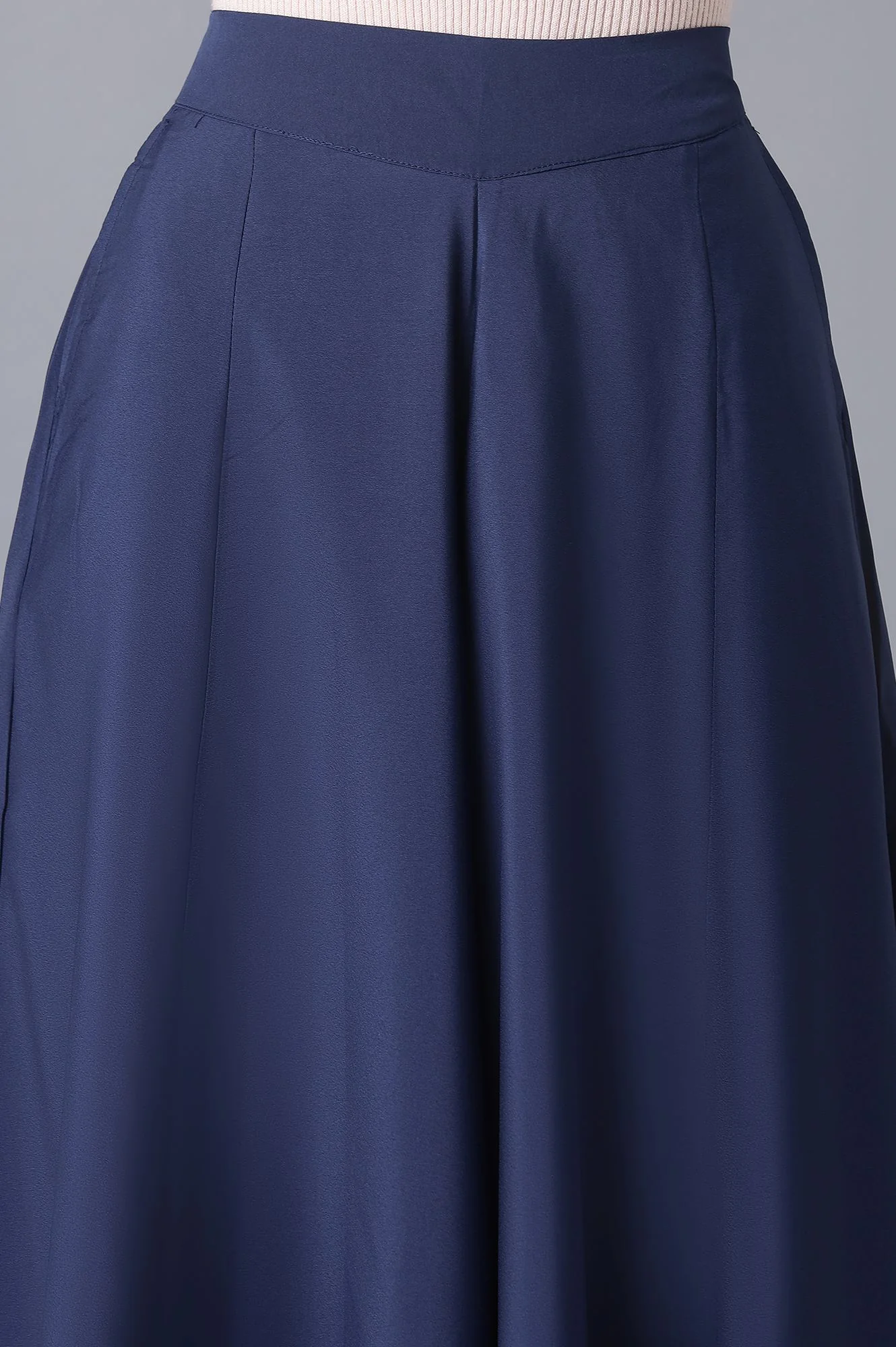 Blue Solid Flared Woven Palazzo with Elasticated Waist - Image 6