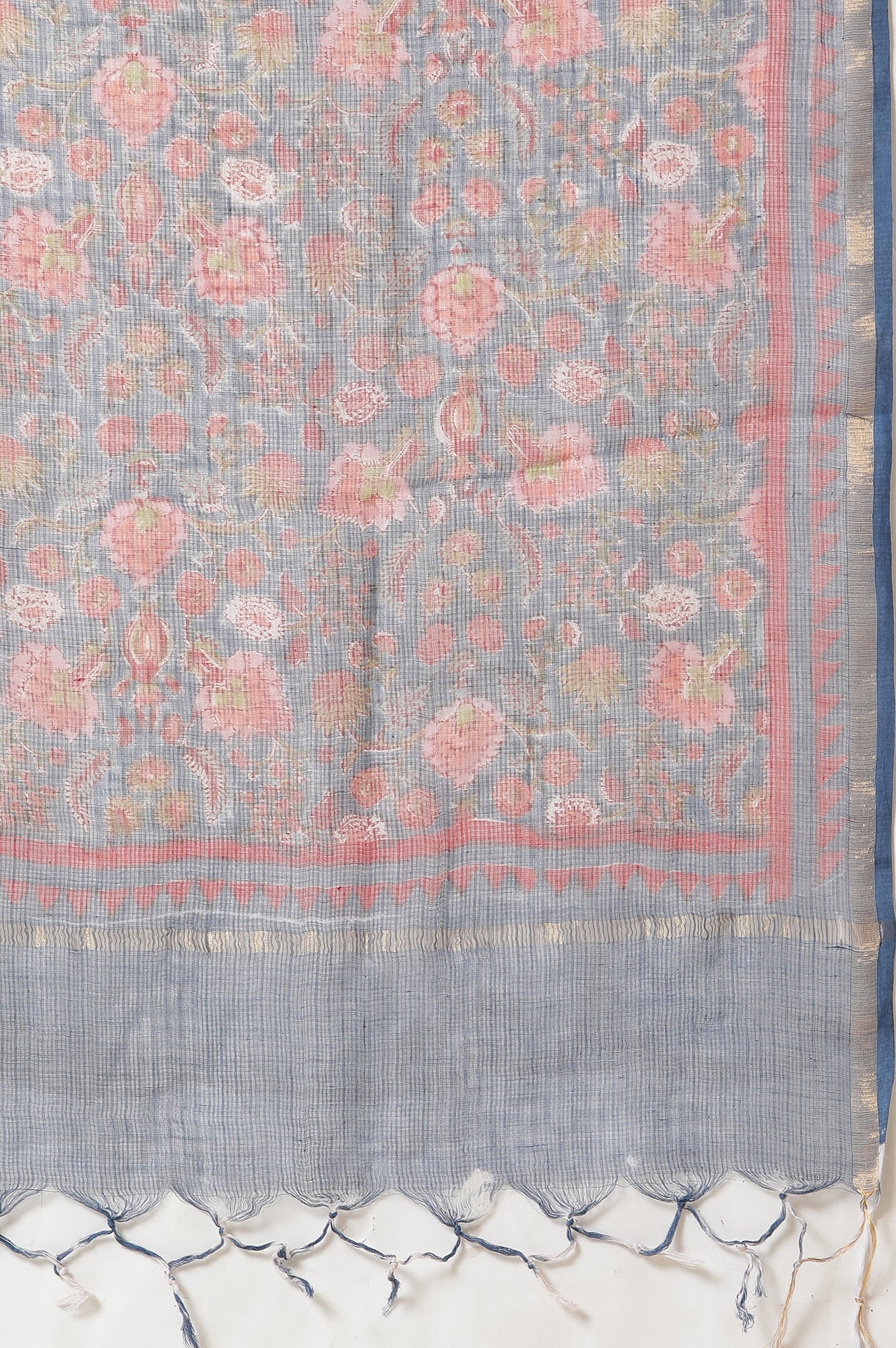 Blue Floral Multi-Colored Hand Block Print Kurta, Pants And Dupatta Set - Image 10