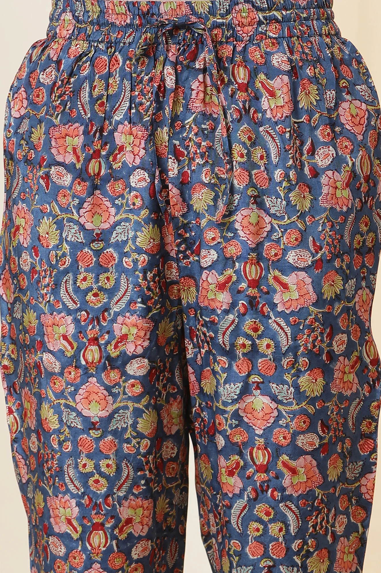 Blue Floral Multi-Colored Hand Block Print Kurta, Pants And Dupatta Set - Image 8