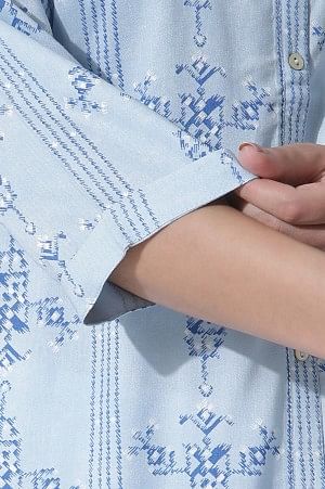 Blue Geometric Print Shirt Kurta And Straight Pants Set - Image 11