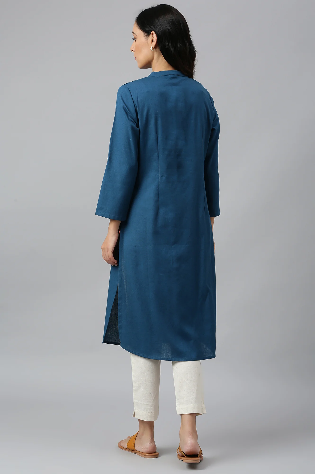 Blue Half Placket Shirt kurta - Image 4