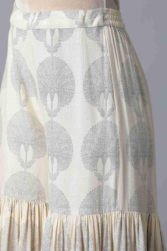 Blue kurta-Printed Sharara-Drape Set - Image 6