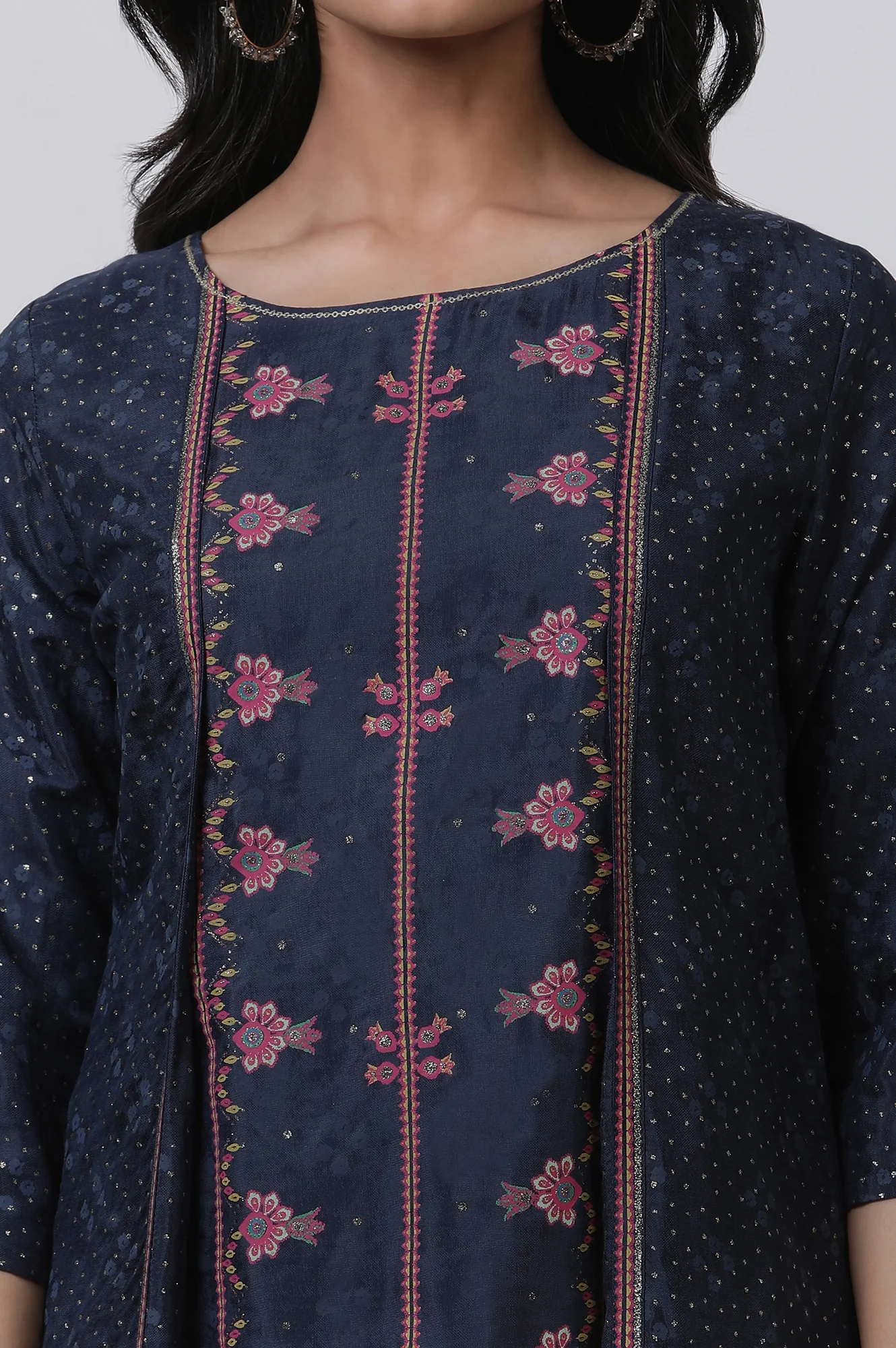 Blue Mock Layered Kurta And Parallel Pants Set - Image 6