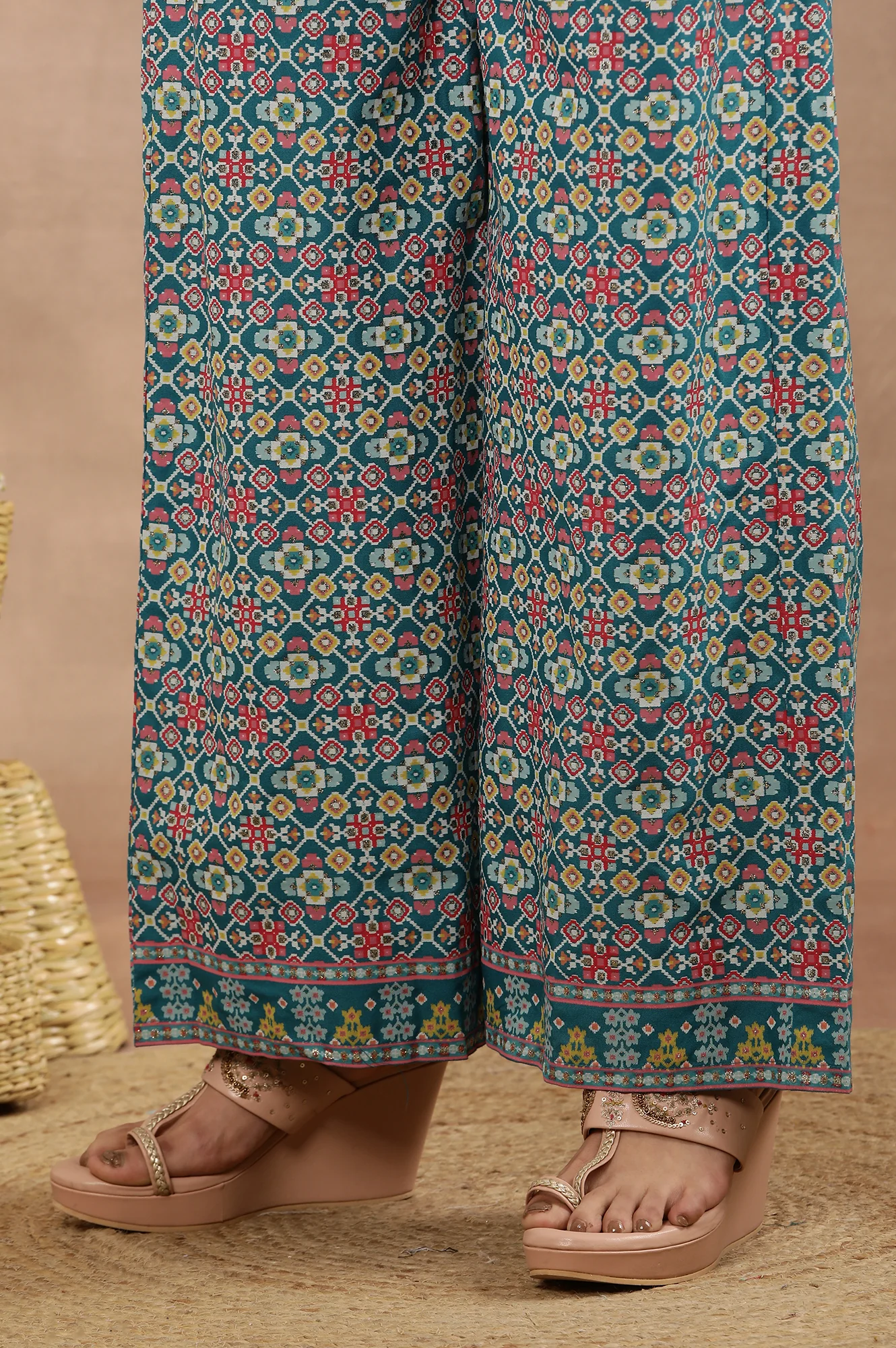 Blue Printed A-Line Kurta, Parallel Pants And Dupatta Set - Image 9