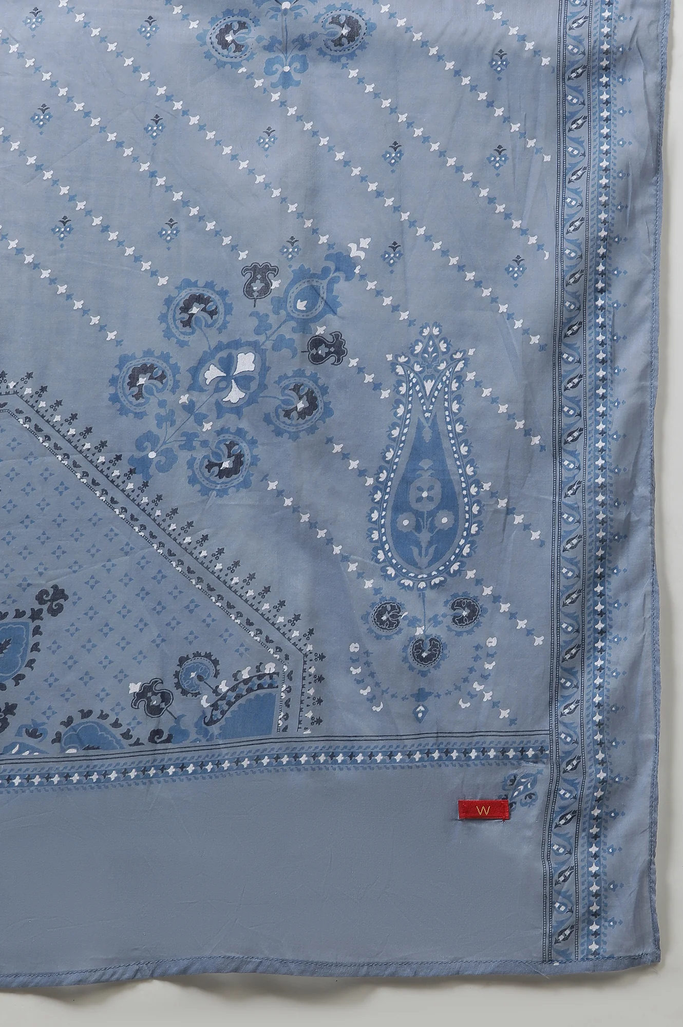 Blue Printed Cotton Kurta, Pants And Dupatta Set - Image 11