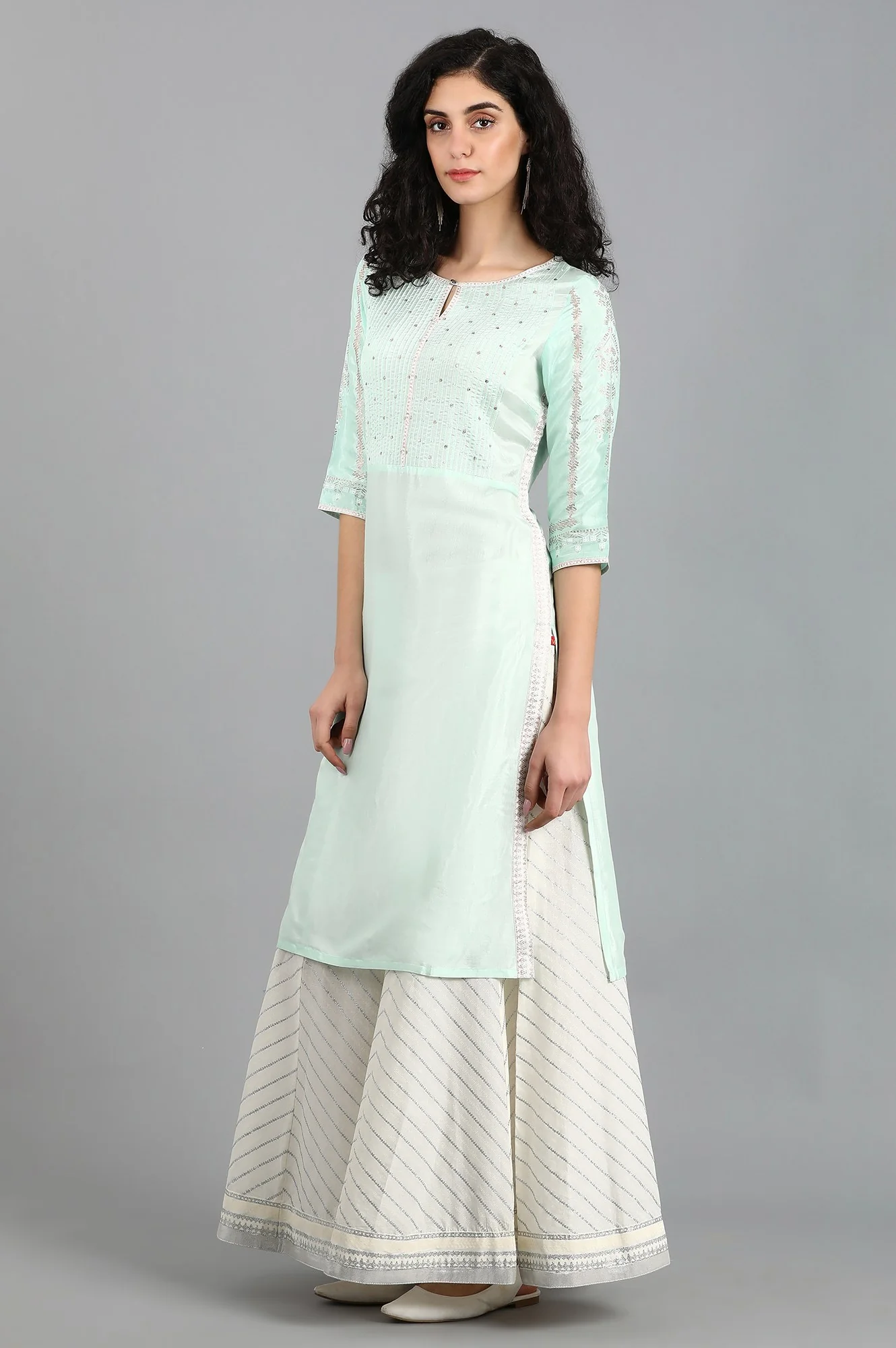 Blue Round Neck Solid kurta - Image 3