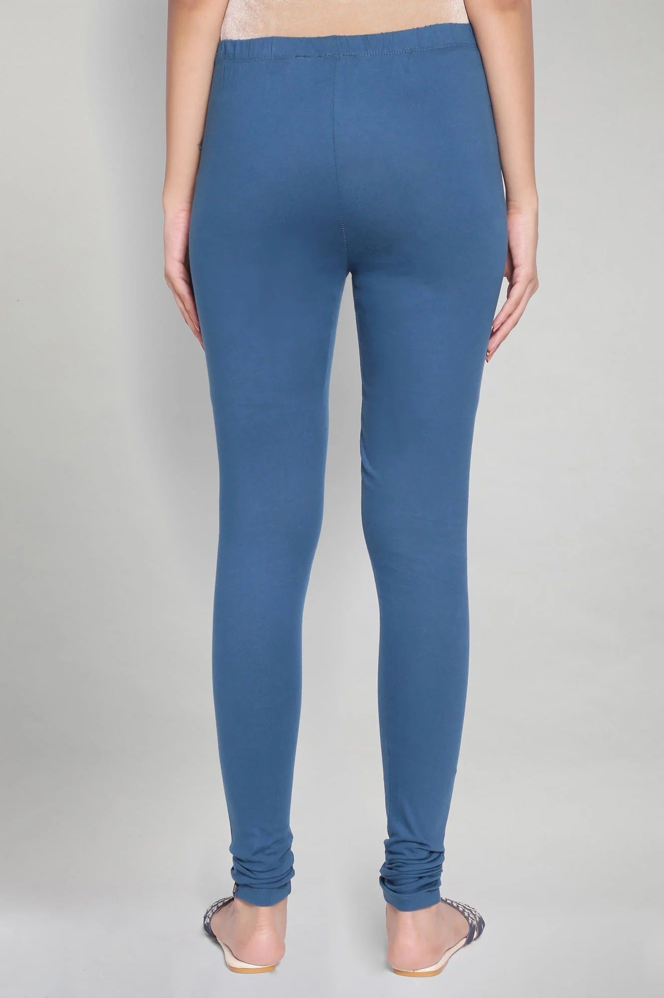 Blue Solid Knitted Women Churidar - Image 2