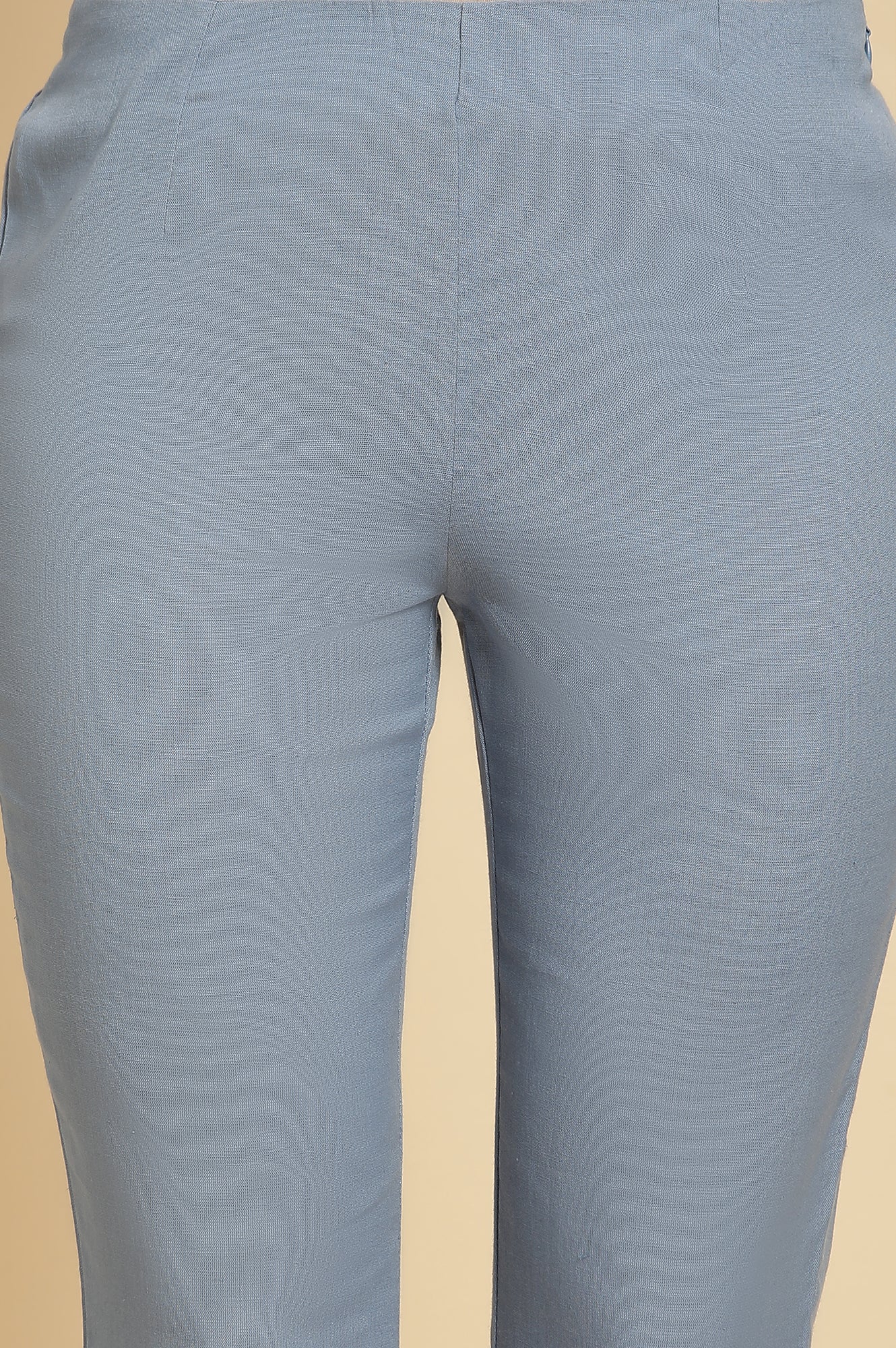 Blue Solid Slim Pants - Image 6