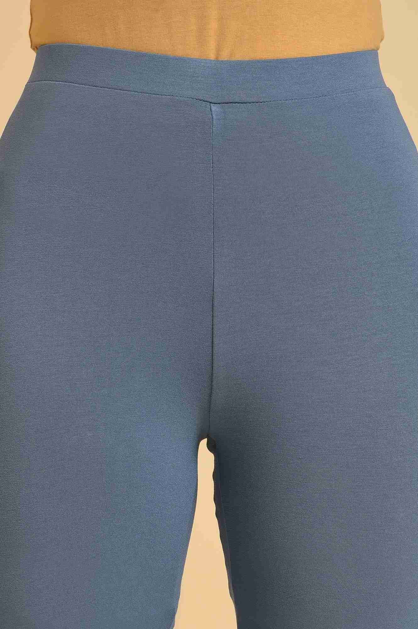 Blue Solid Viscose Lycra Tights - Image 6