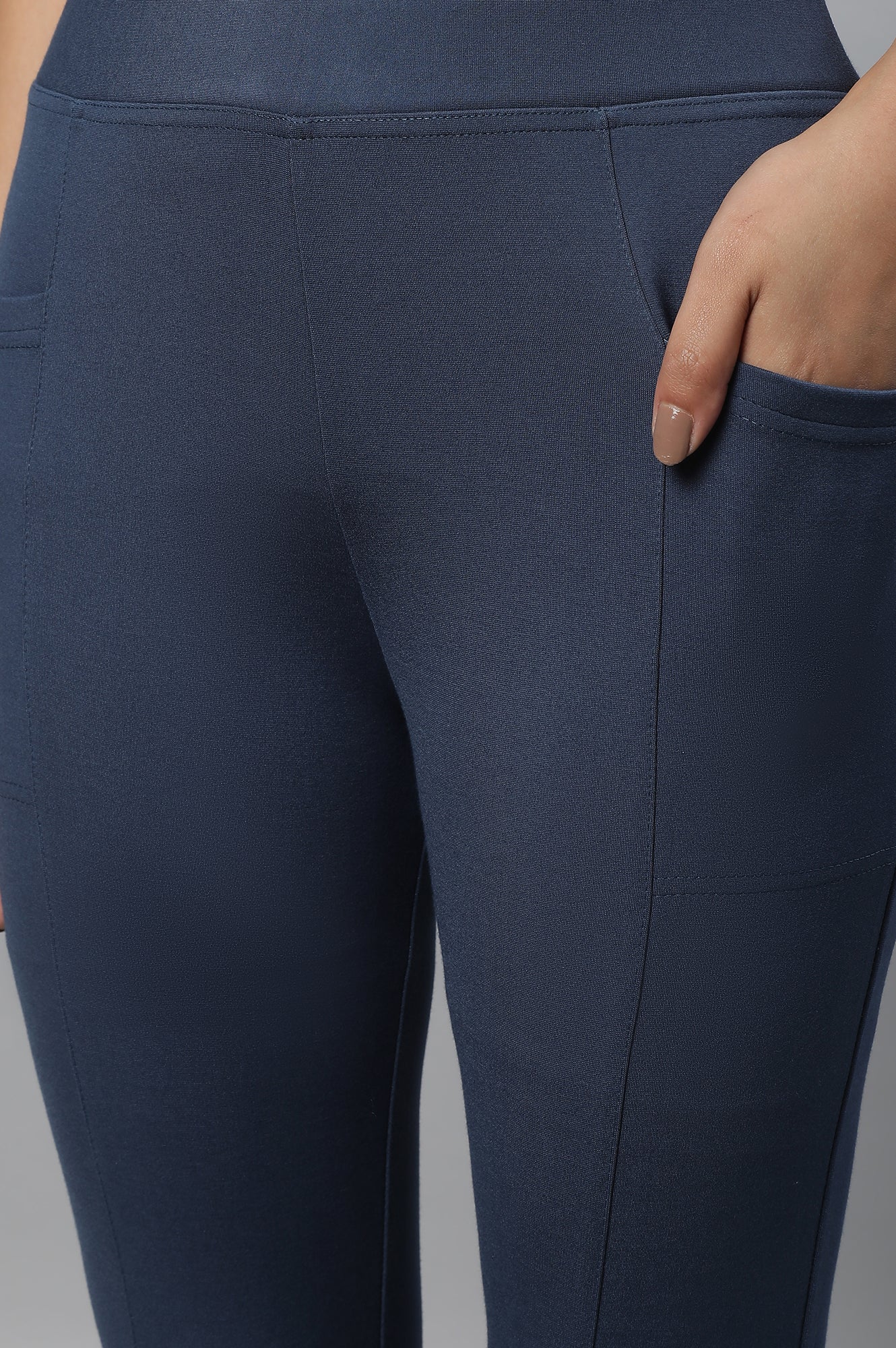 Blue Solid Skinny-fit Knit Tights with Elasticated Waistband - Image 7