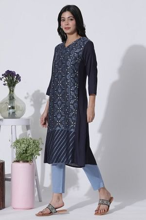 Blue Suzani Motif Printed Kurta, Pants With Dupatta Set - Image 3