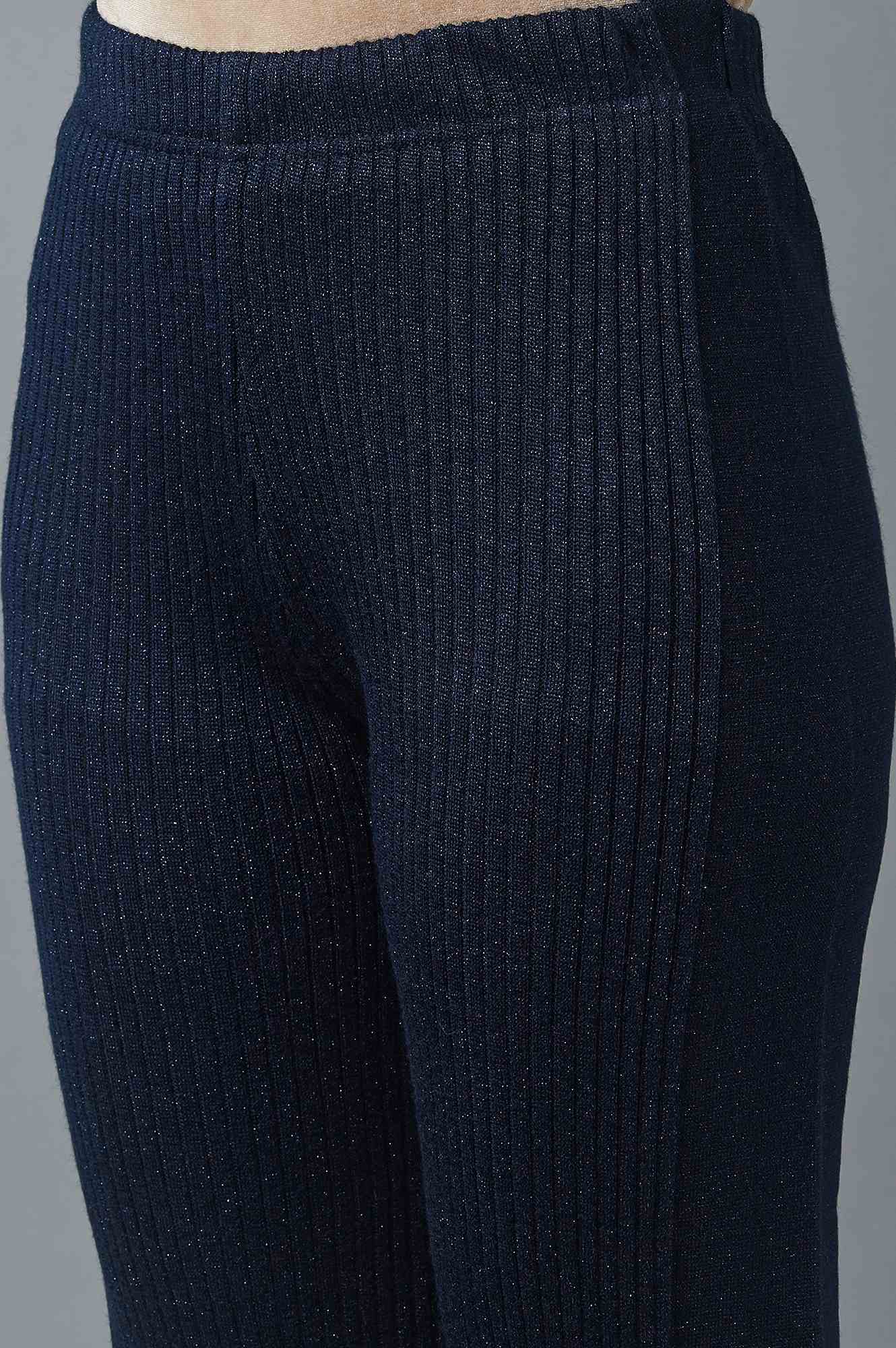 Navy Blue Solid Boot Cut Palazzo With Elasticated Waist - Image 6