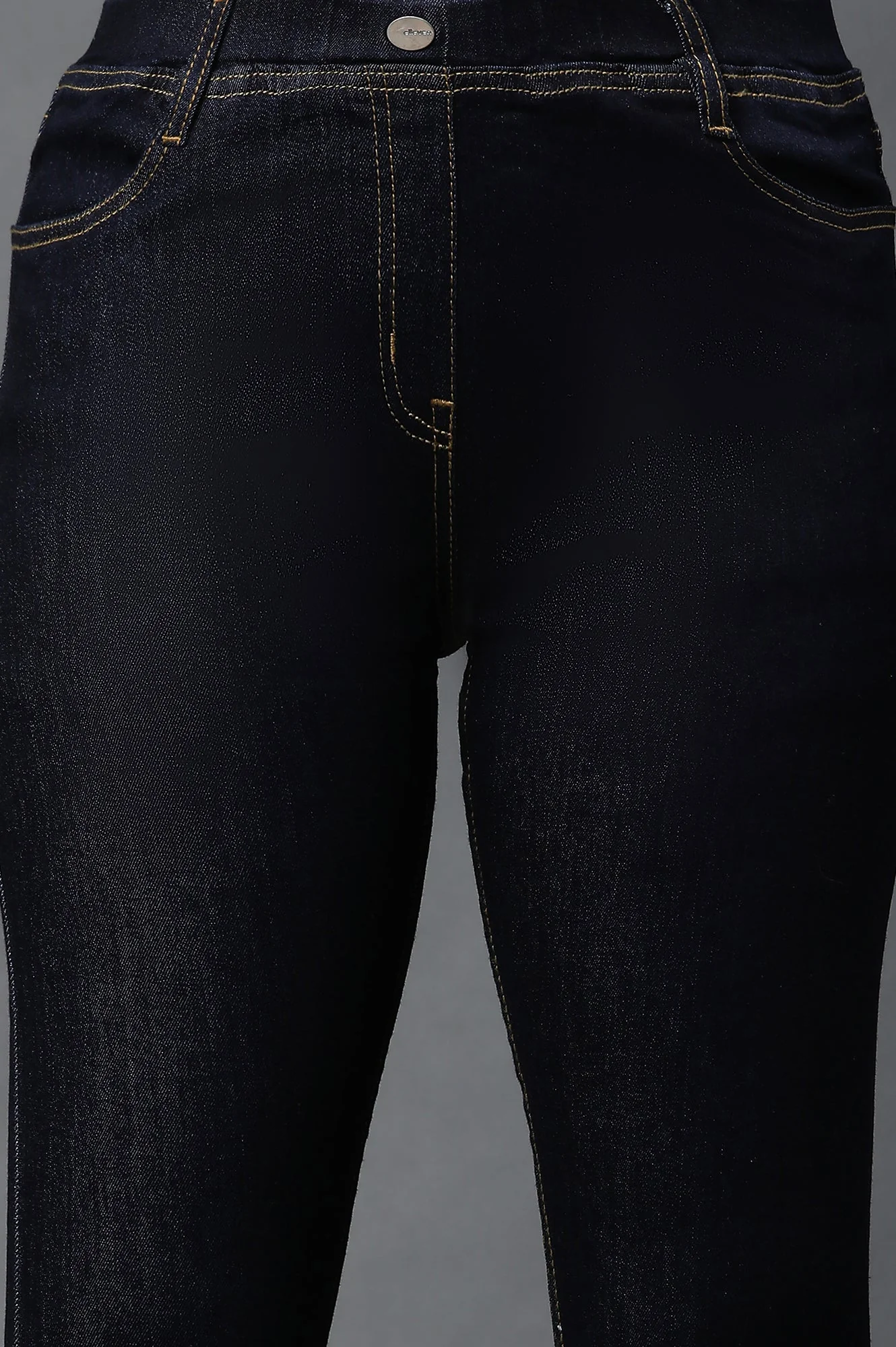 Mid Blue Solid Skinny Fit Denim Jeggings with Elasticated Waistband - Image 6