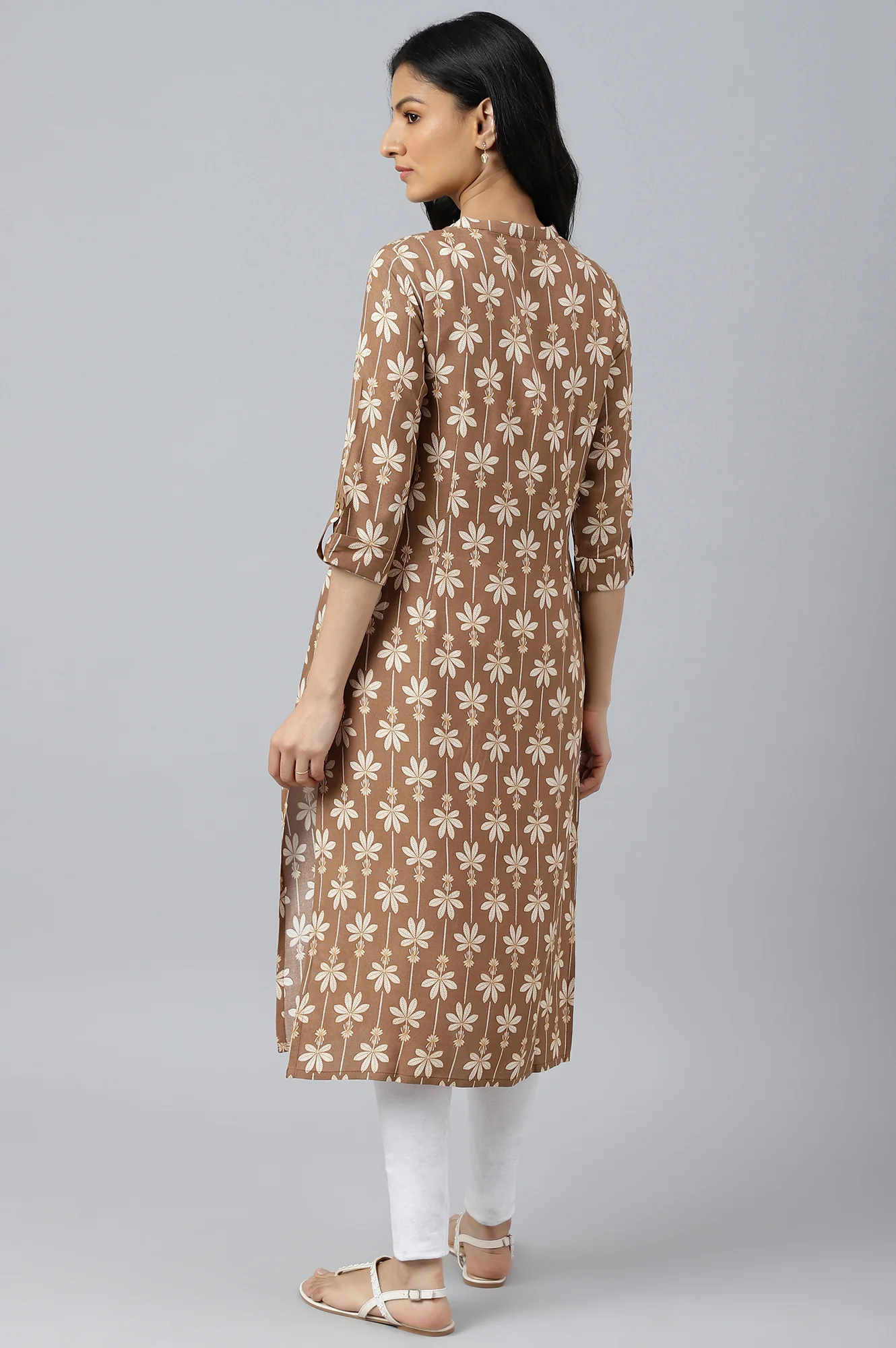 Brown Printed Button Down Kurta - Image 4