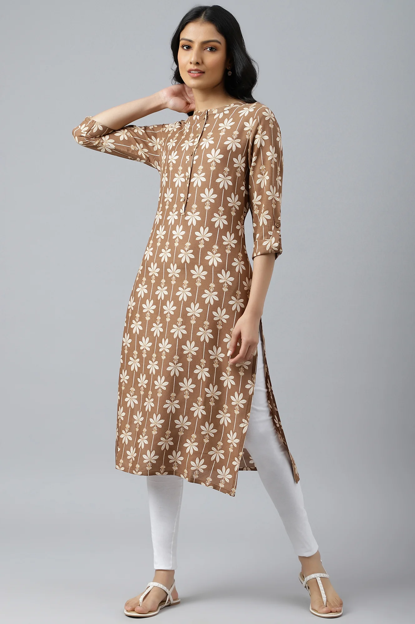 Brown Printed Button Down Kurta - Image 5