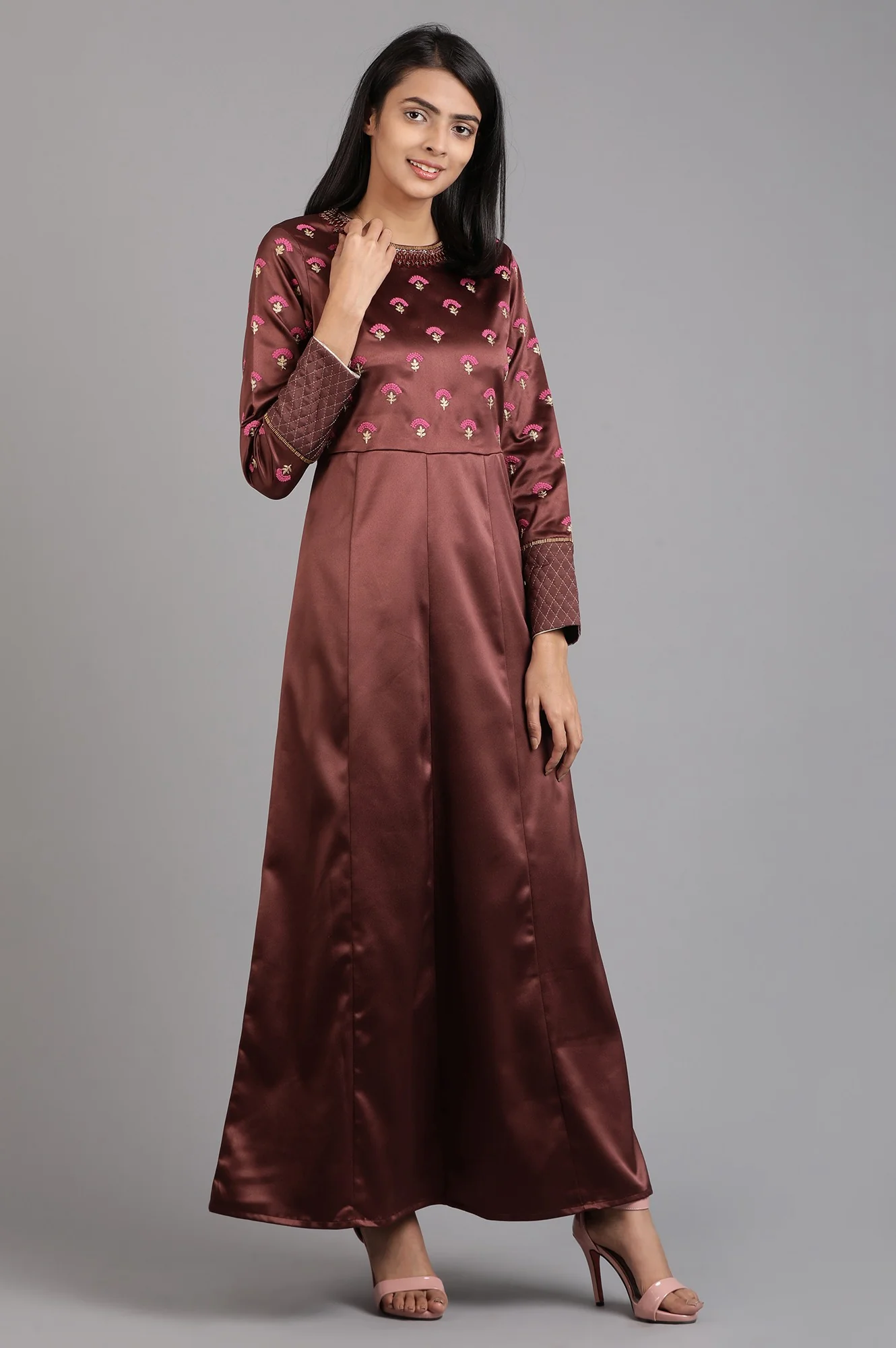 Brown Round Neck Solid Winter kurta - Image 4