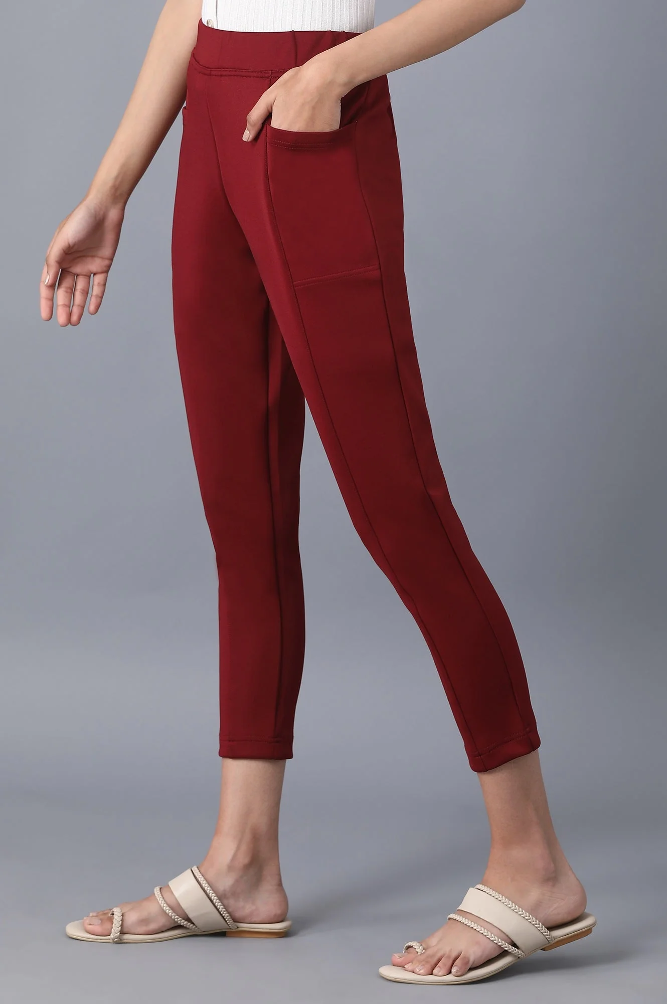 Brown Solid Skinny Fit Tights With Elasticated Waistband - Image 3