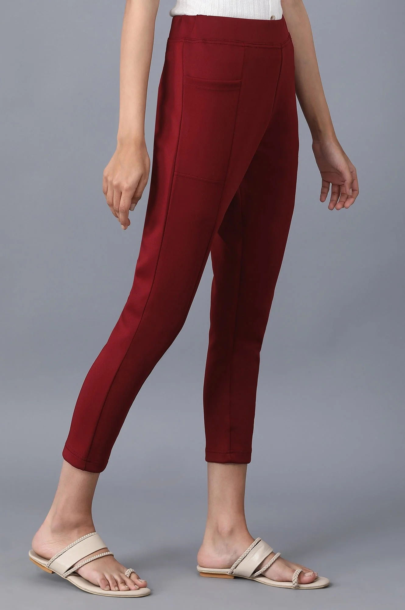 Brown Solid Skinny Fit Tights With Elasticated Waistband - Image 4