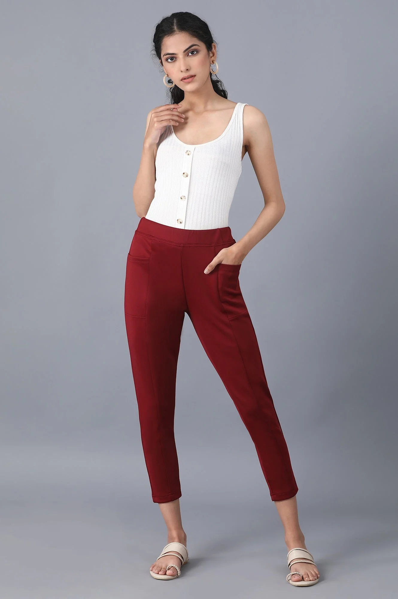 Brown Solid Skinny Fit Tights With Elasticated Waistband - Image 5