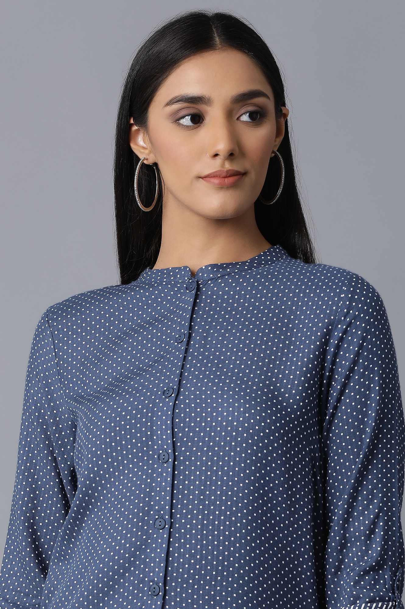 Dark Blue Mandarin Collar Shirt - Image 6