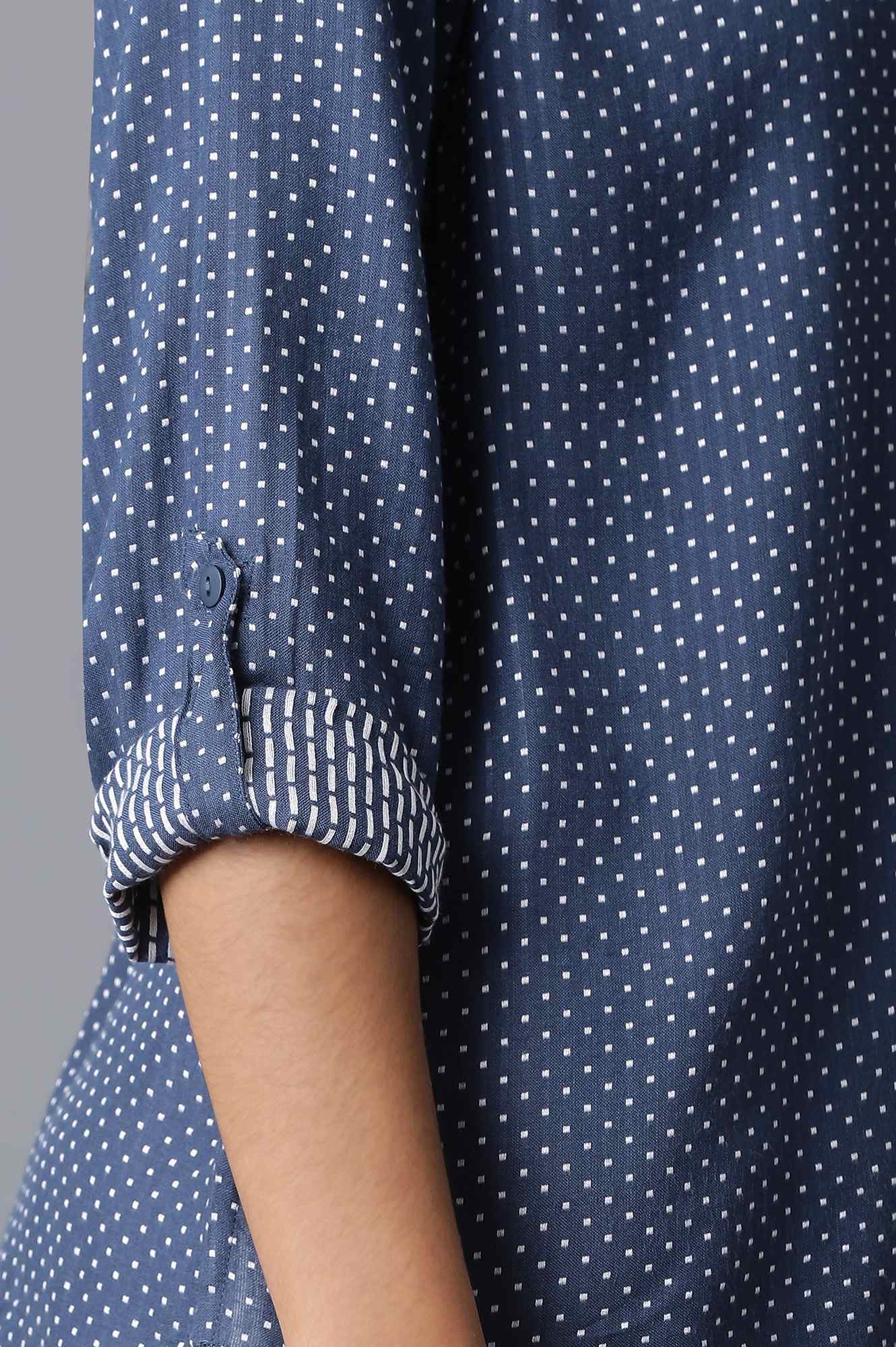 Dark Blue Mandarin Collar Shirt - Image 7