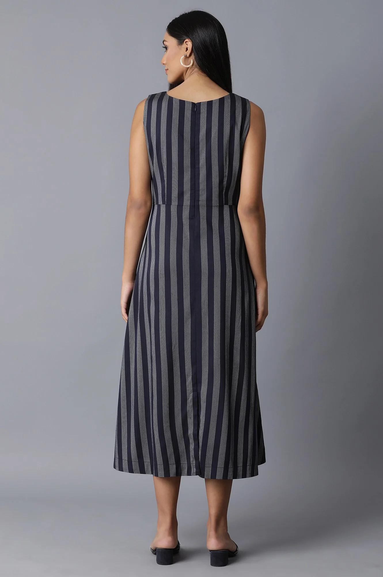 Dark Blue Sleeveless Woven Dress - Image 2