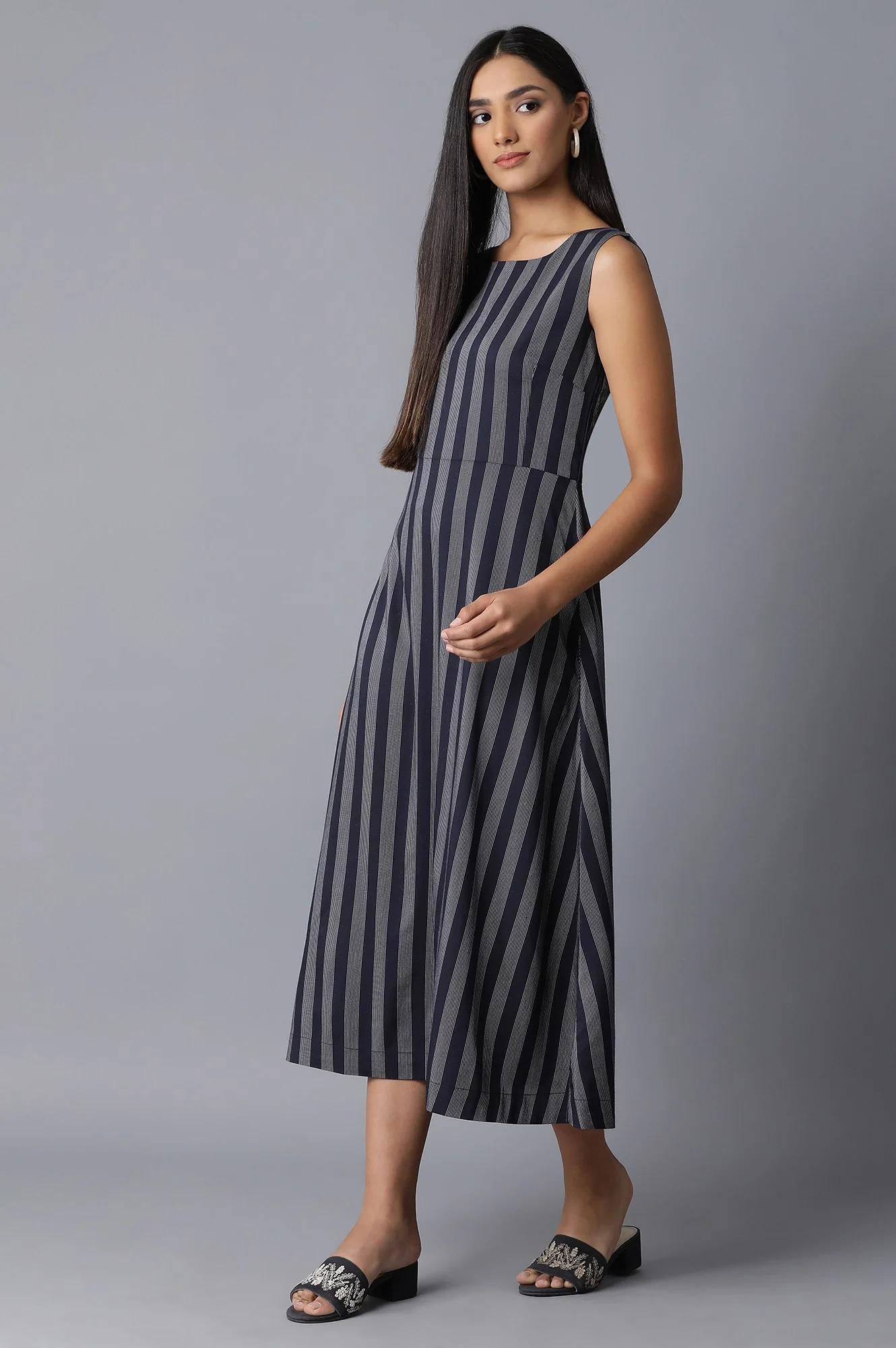 Dark Blue Sleeveless Woven Dress - Image 3