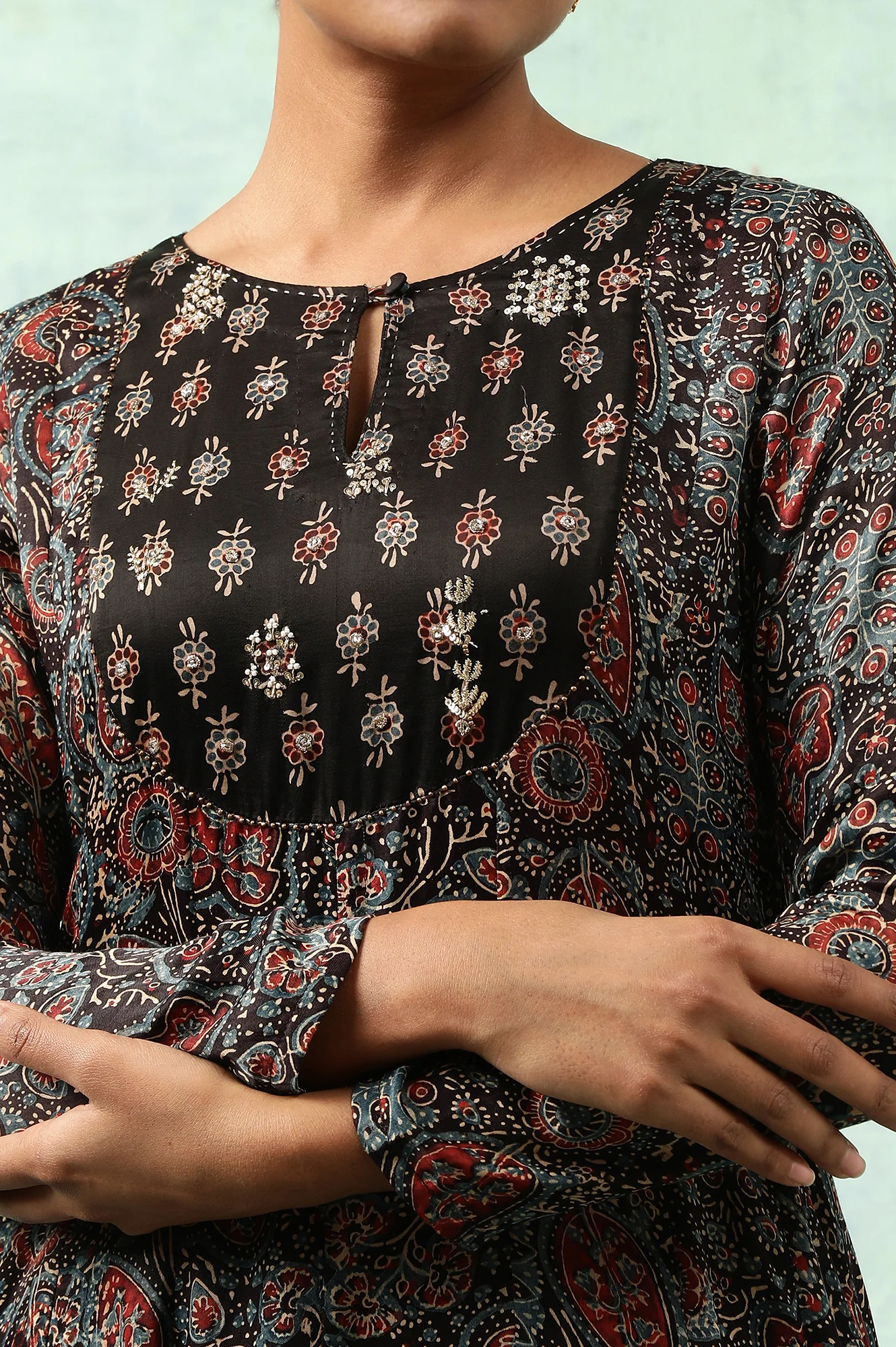 Dark Brown Ajrakh Printed Kalidar Kurta - Image 5