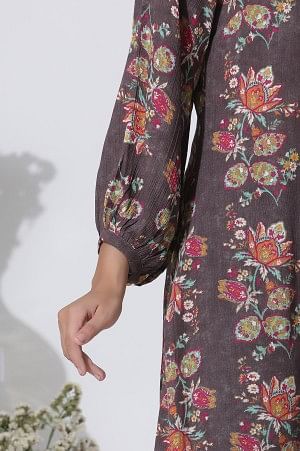 Dark Brown Floral Printed Straight Kurta - Image 7
