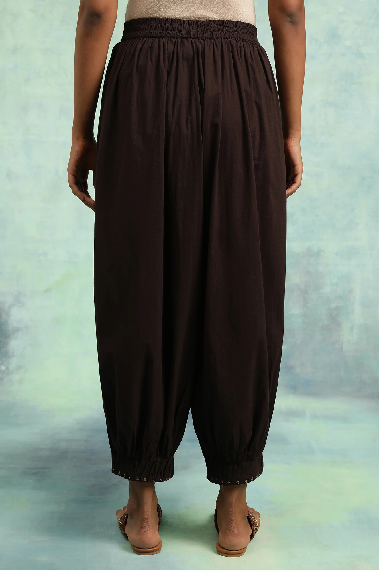 Dark Brown Pleated Hem Salwar Pants - Image 3