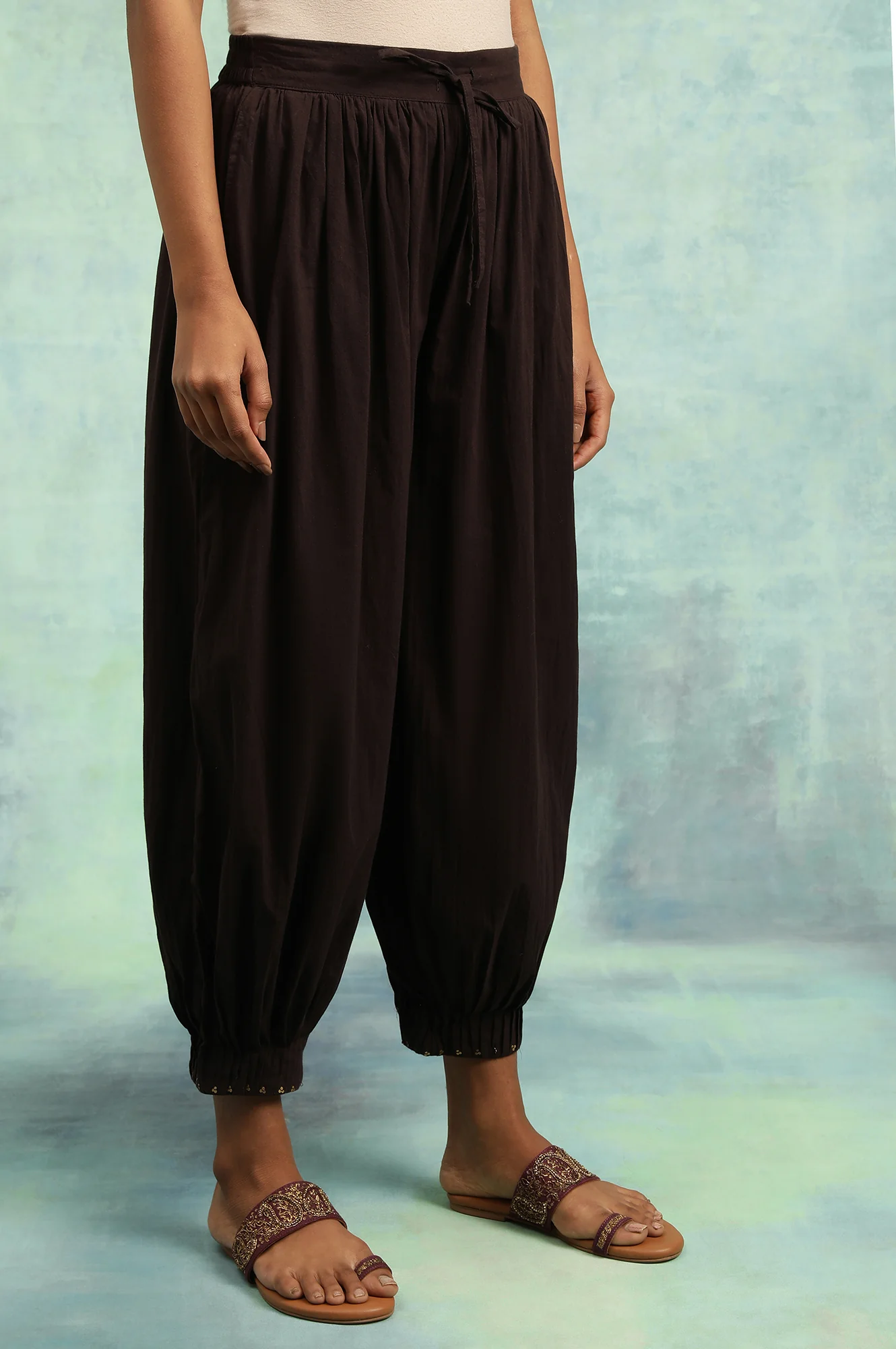 Dark Brown Pleated Hem Salwar Pants - Image 5