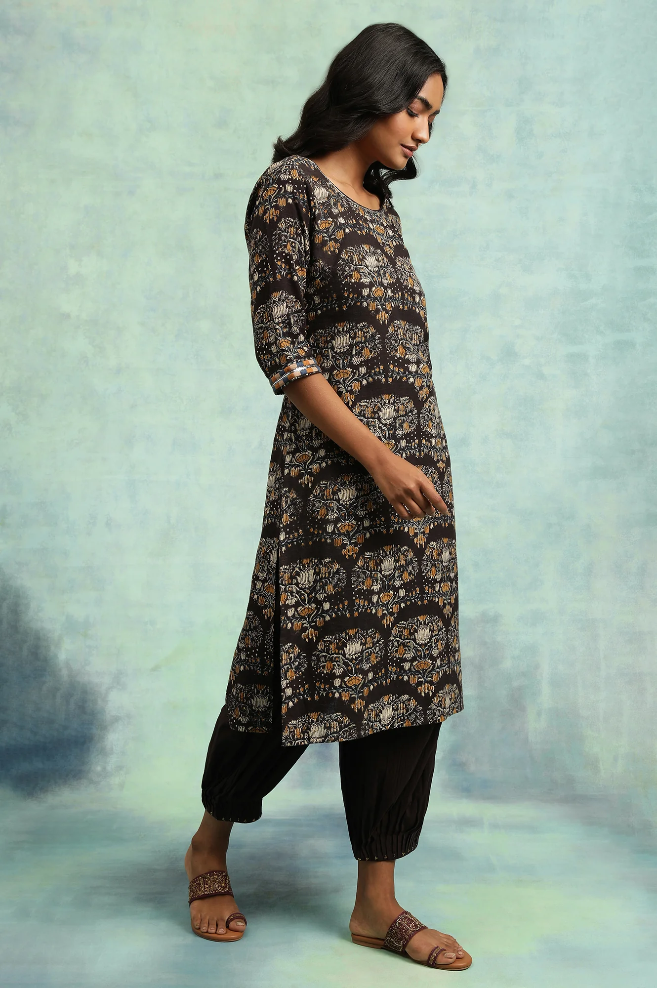 Dark Brown Pleated Hem Salwar Pants - Image 6