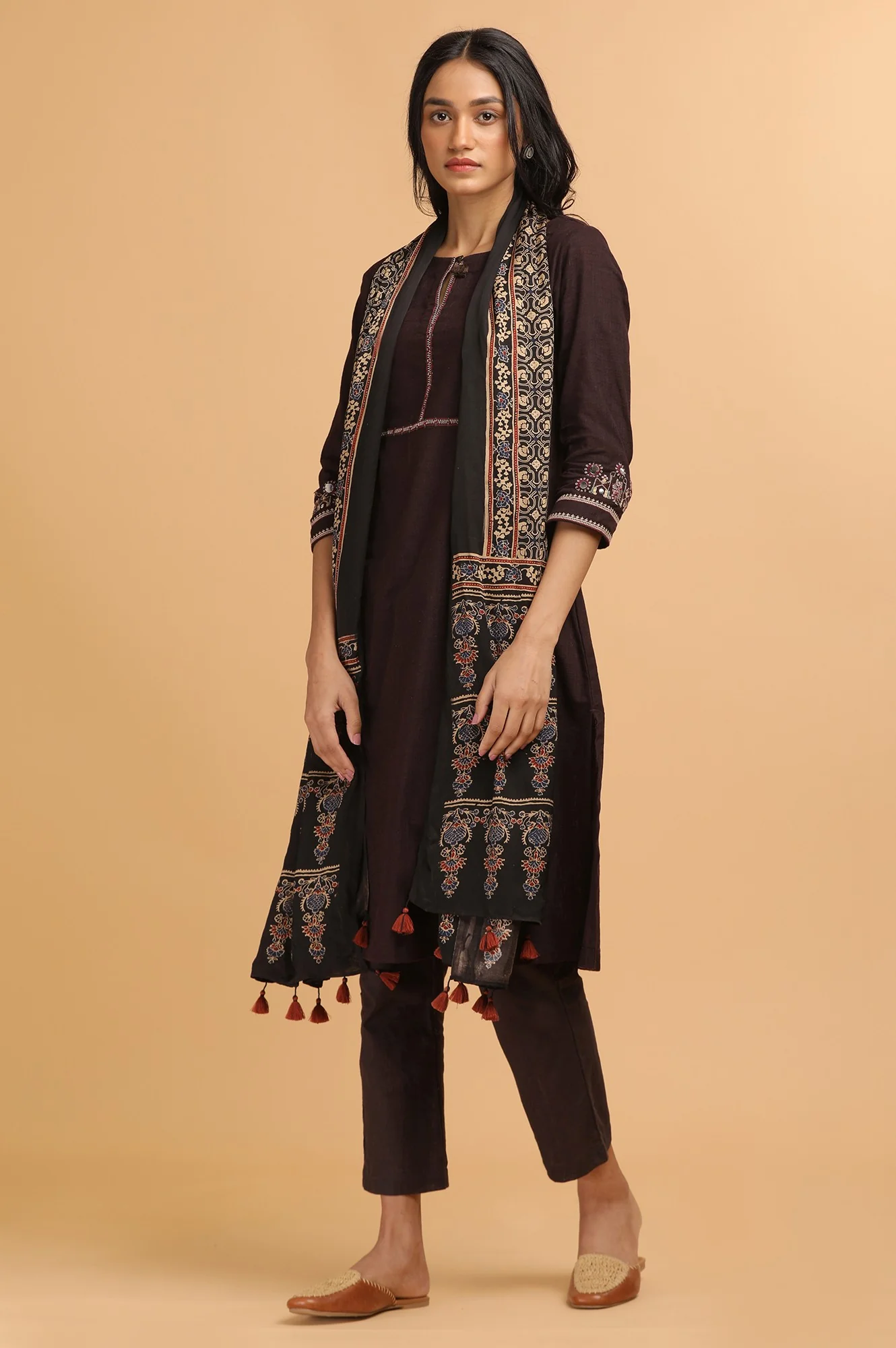 Dark Brown Solid Straight Pants - Image 5