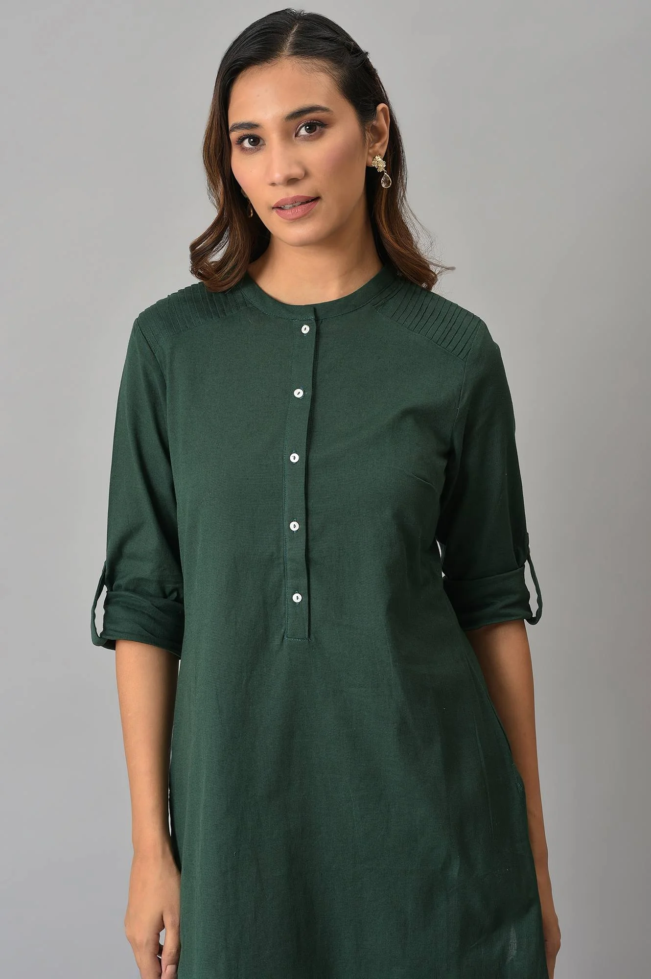 Dark Green Half Placket Shirt kurta - Image 6