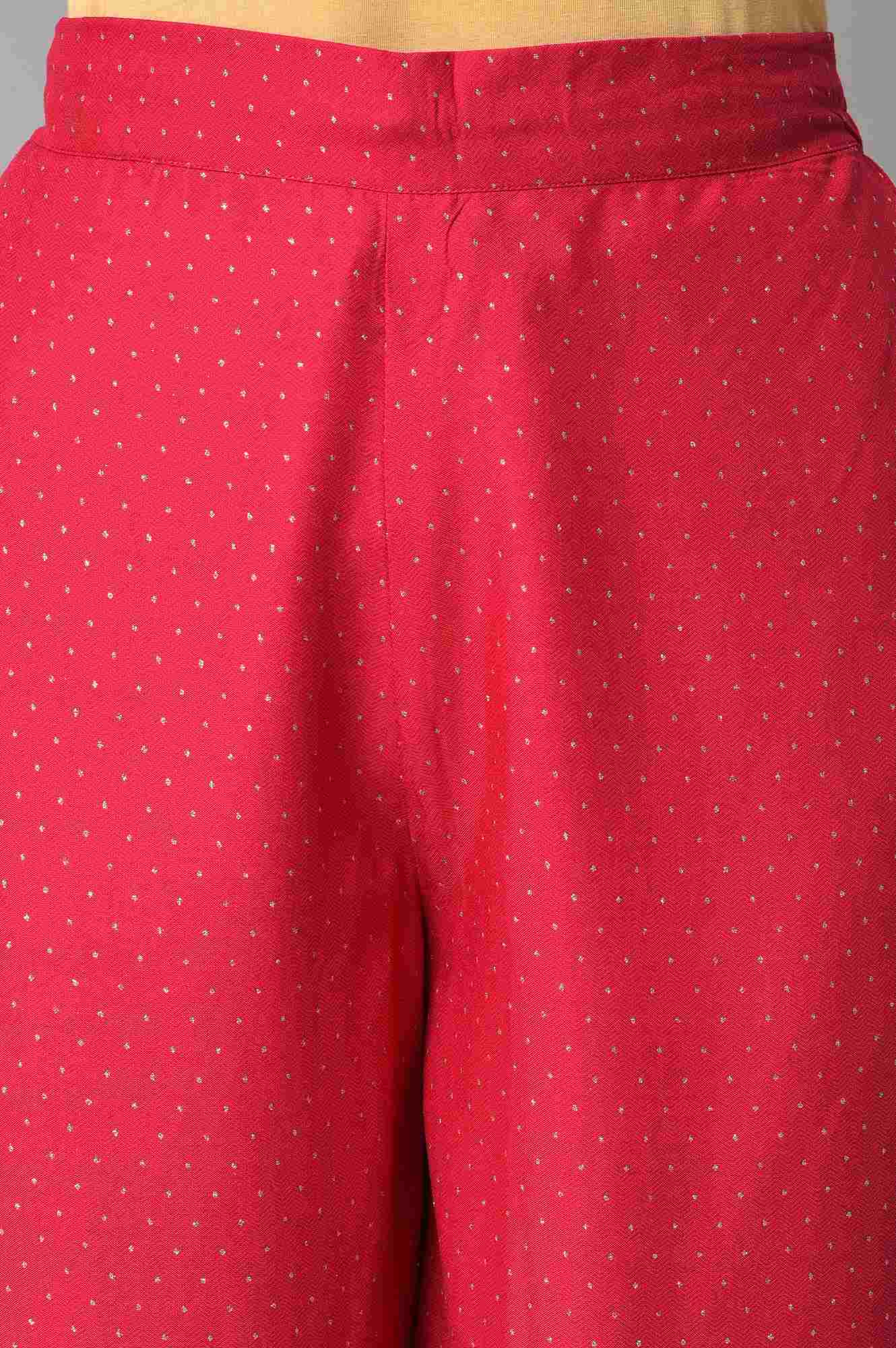 Dark Pink Glitter Print Parallel Pants With Border - Image 6