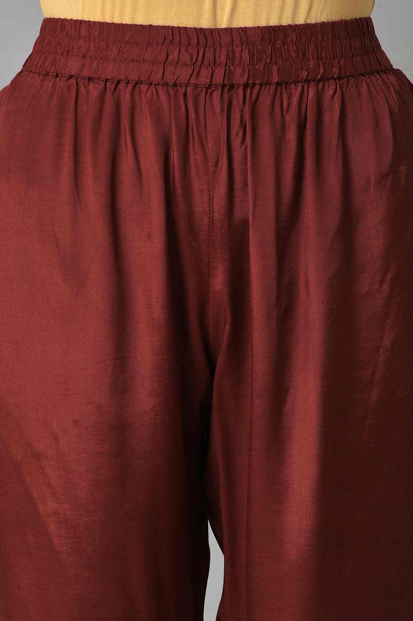 Dark Red Embroidered Kurta, Pants And Organza Dupatta - Image 6