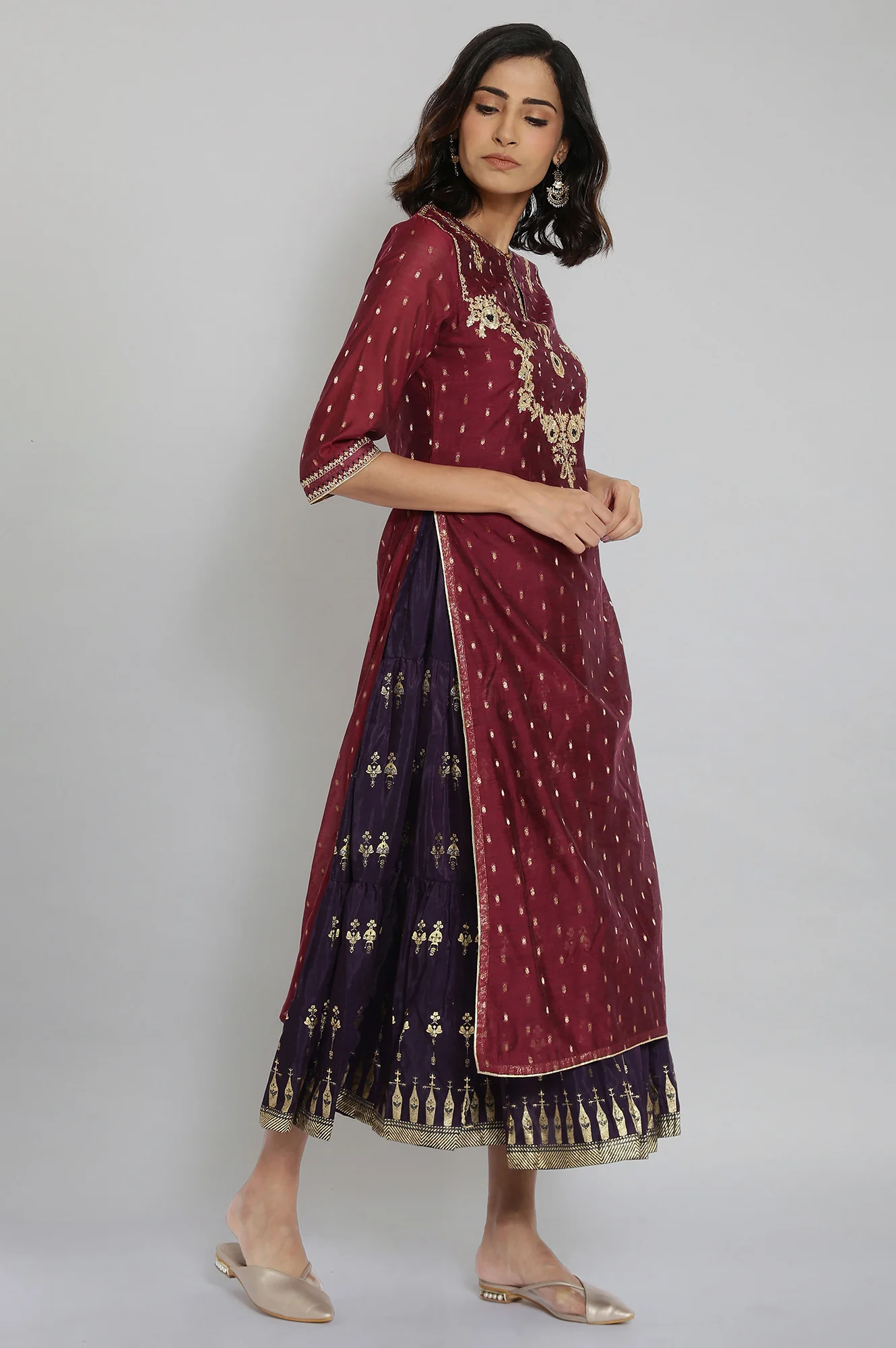 Dark Red Mock Layered Flared Dress - Image 4