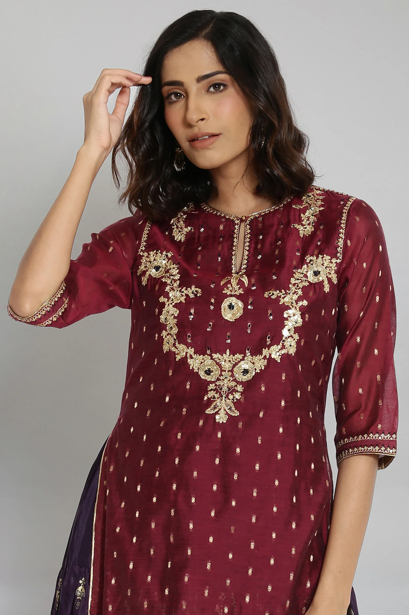 Dark Red Mock Layered Flared Dress - Image 5