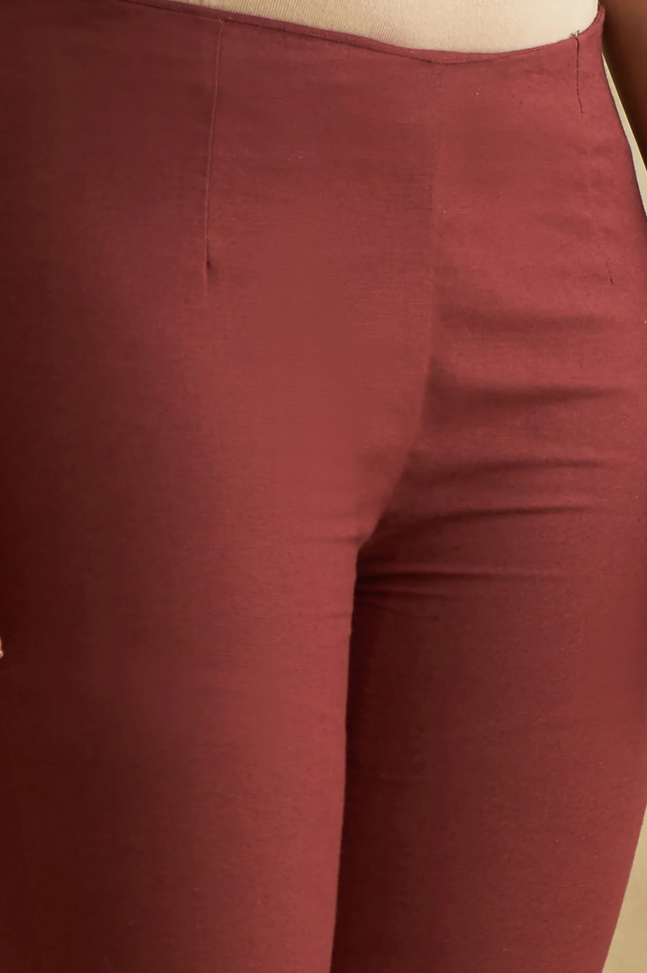 Dark Red Solid Slim Pants - Image 6
