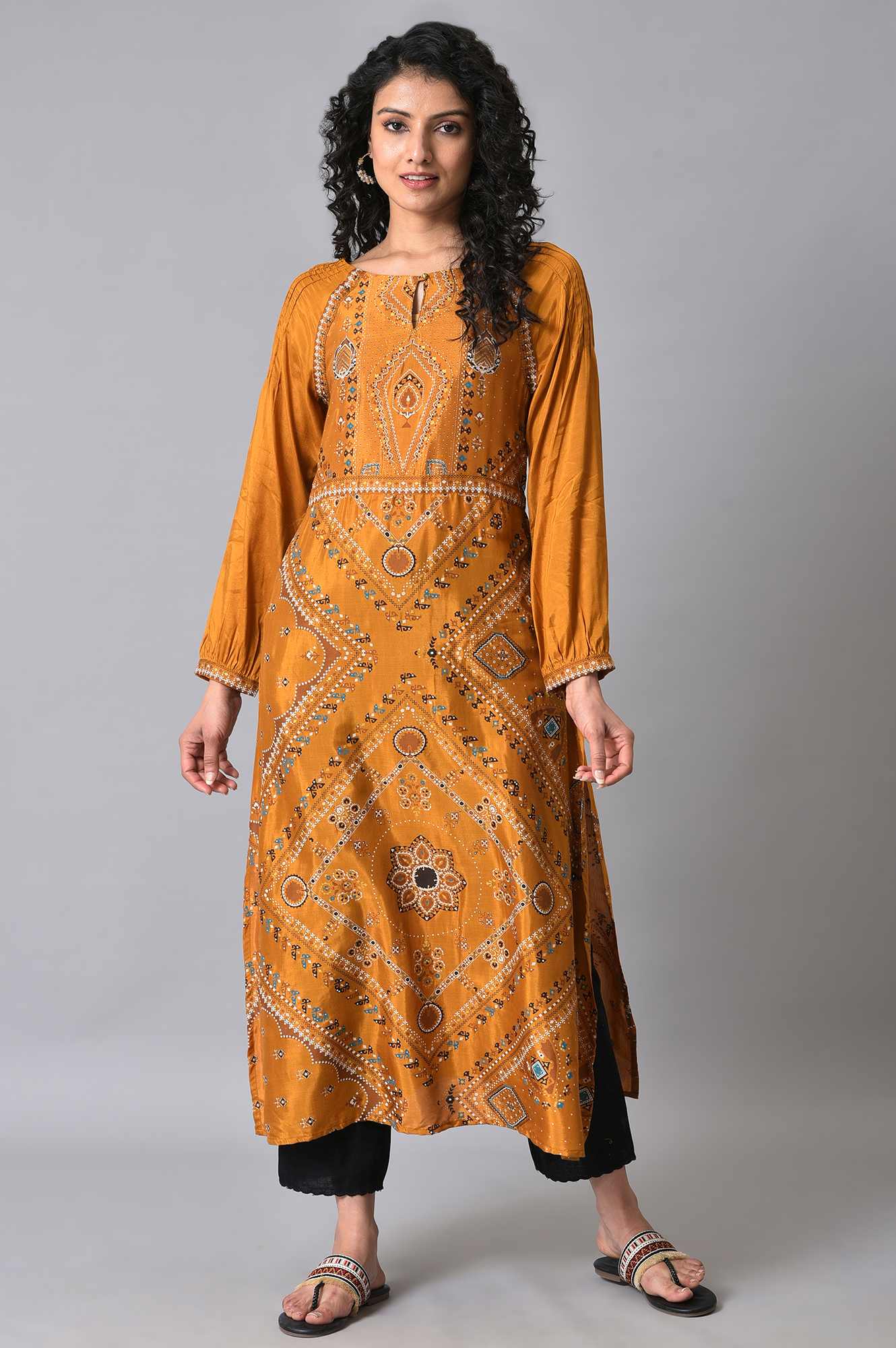 Dark Yellow Printed kurta - Image 6
