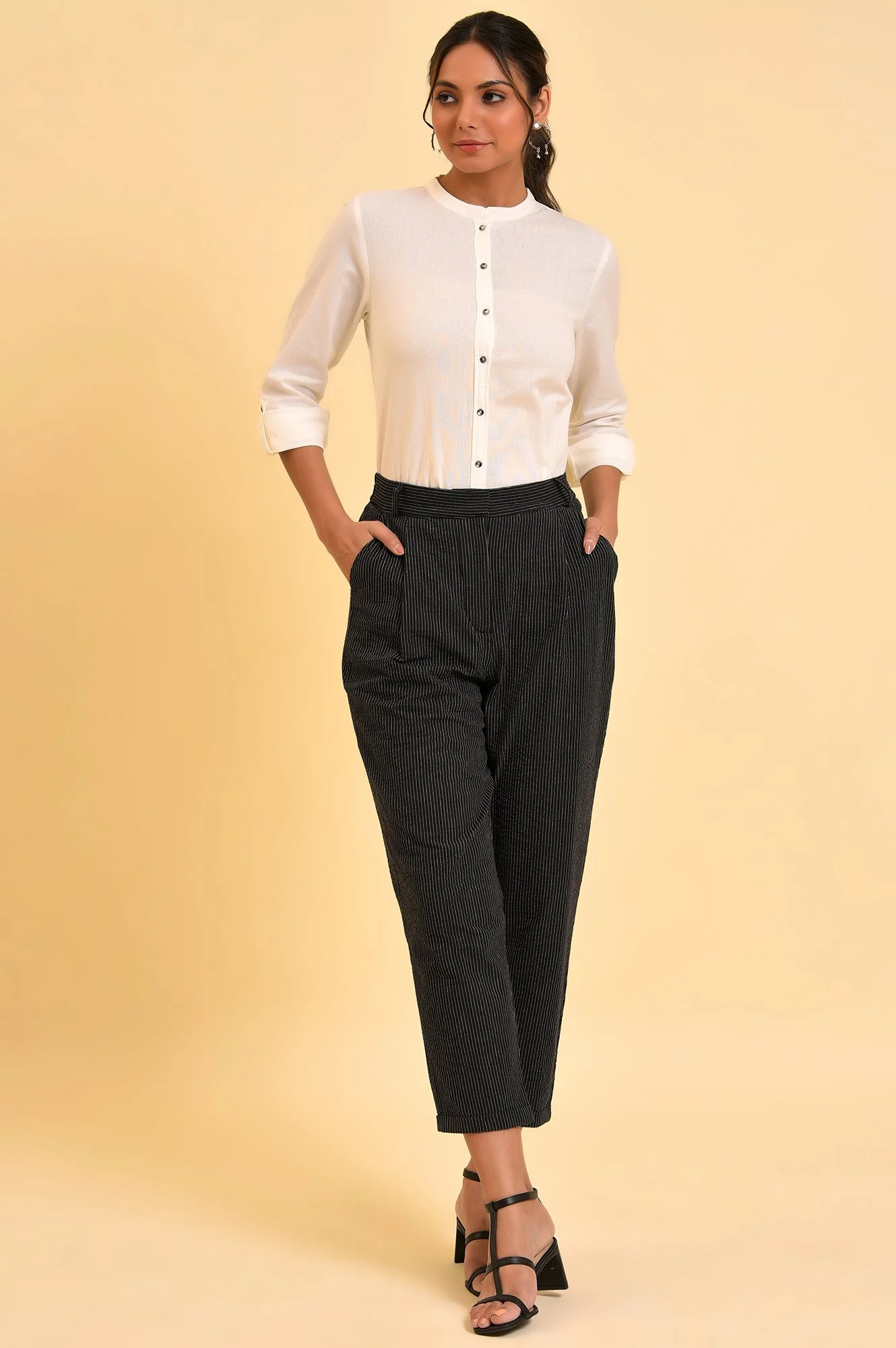 Ecru Cotton Flax Button Down Western Top - Image 7