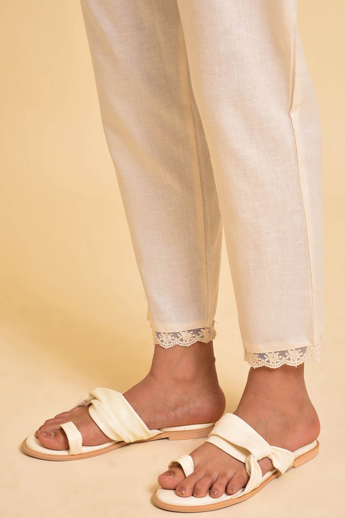 Ecru Embroidered kurta & Pants Set - Image 8